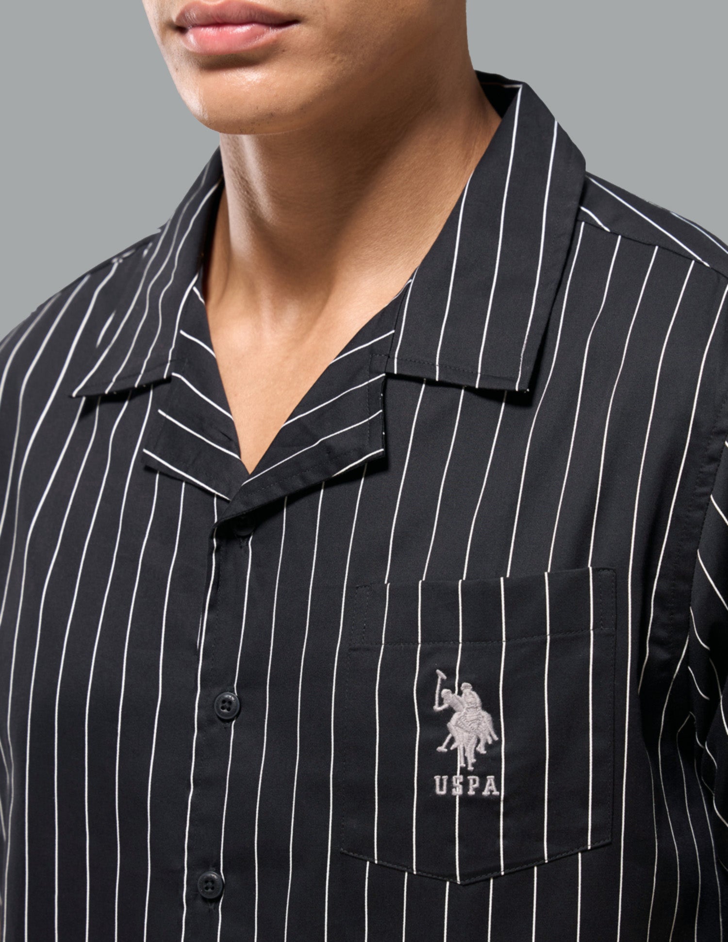 Pure Cotton Striped OESS03 Sleep Set Black - U.S. Polo Assn. India | Large