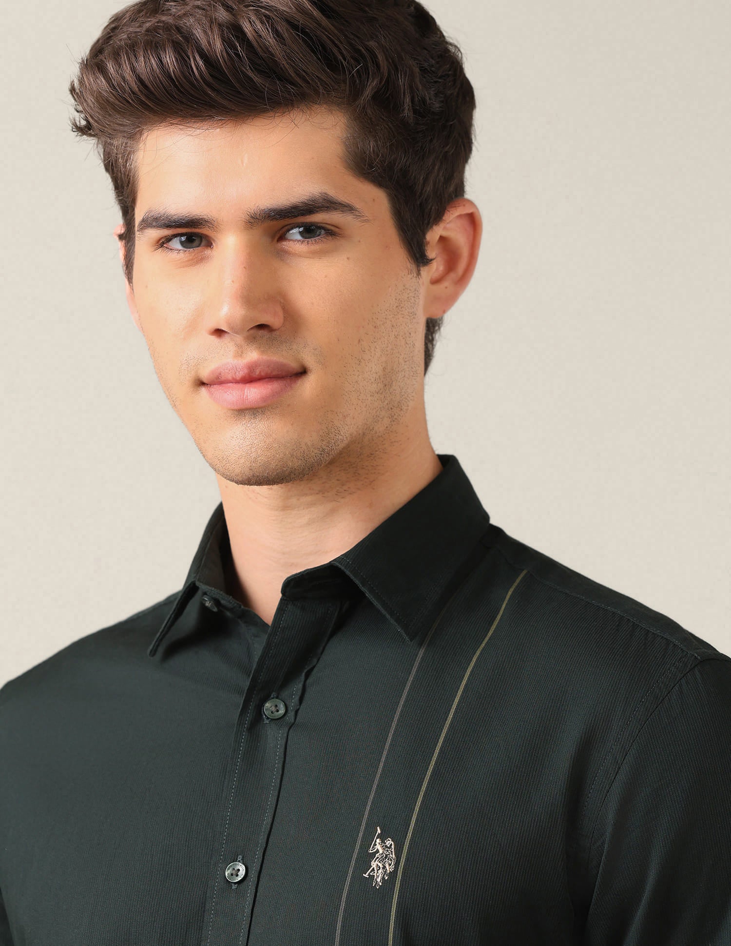 Tailored Fit Dobby Shirt Green - U.S. Polo Assn. India | Large