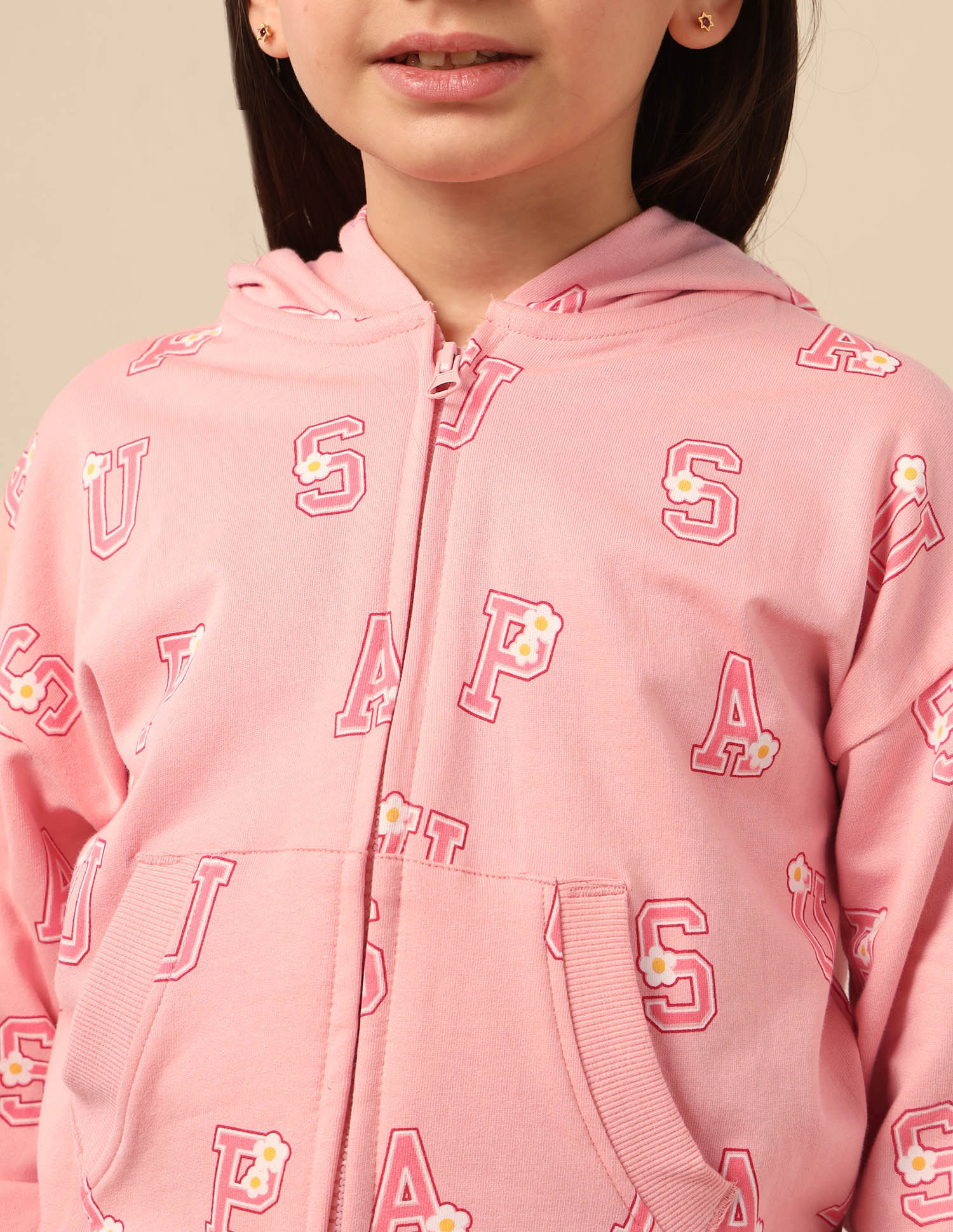 Girls Brand Printed Comfort Fit Sweatshirt Pink - U.S. POLO ASSN. | Large