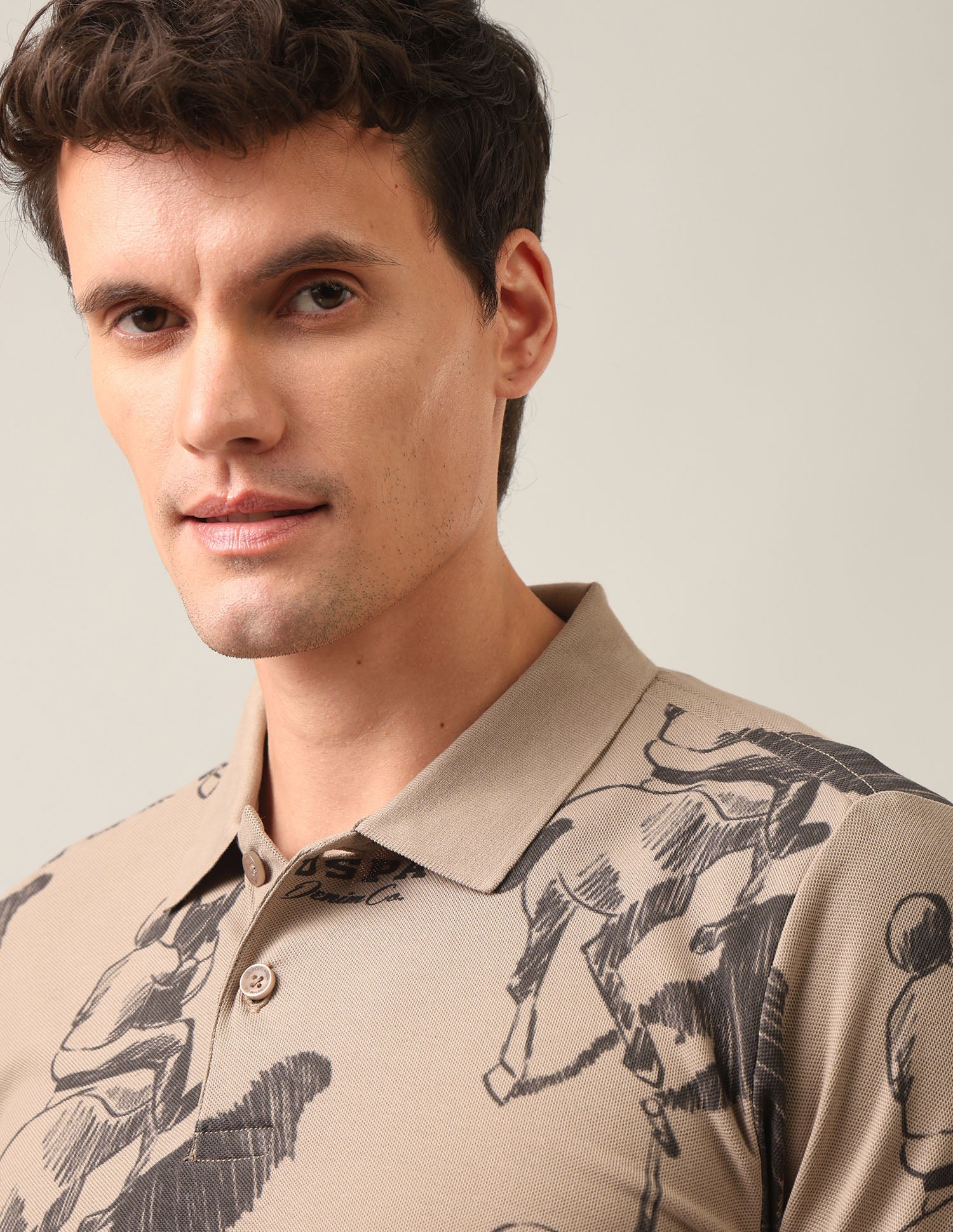 Graphic Brand Printed Slim Fit Polo Shirt Brown - U.S. Polo Assn. India | Large