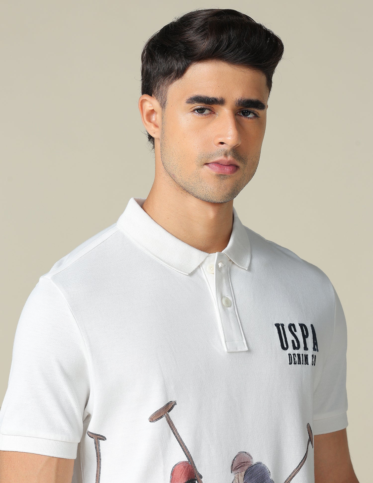 Muscle Fit Graphic Printed Polo Shirt Ivory - U.S. POLO ASSN. | Large
