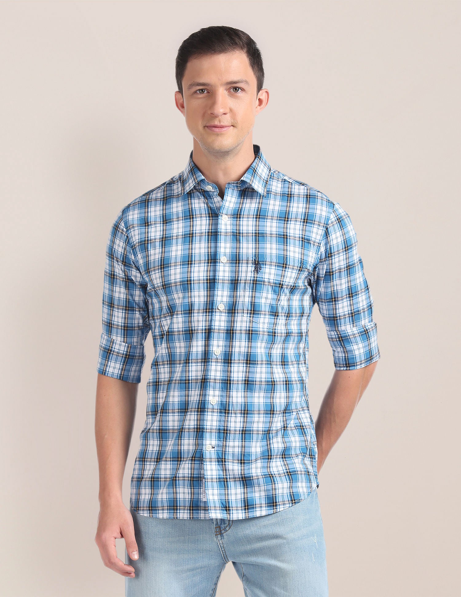 Tartan Check Pinpoint Oxford Shirt Blue - U.S. Polo Assn. India | Large