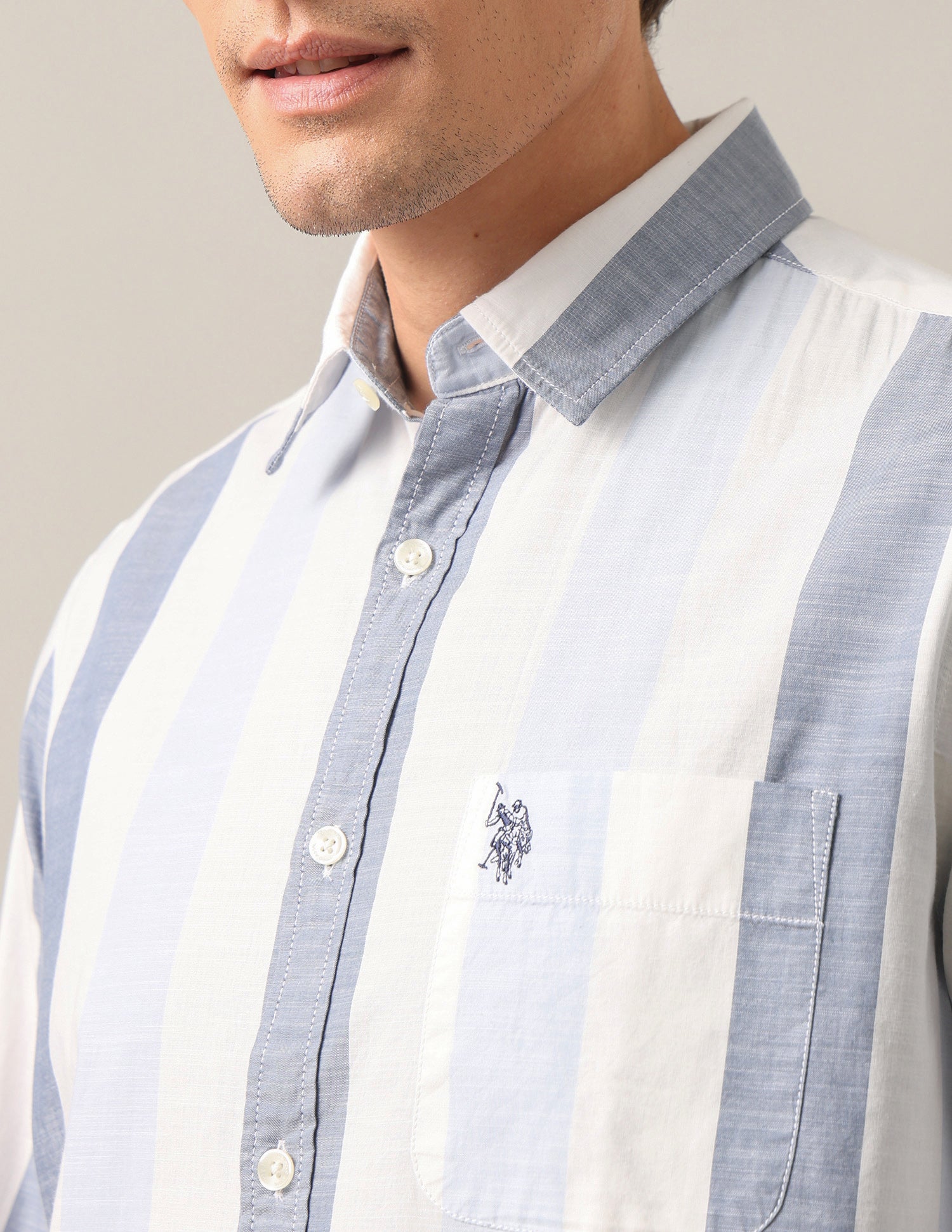 Vertical Striped Regular Fit Shirt Blue - U.S. Polo Assn. India | Large