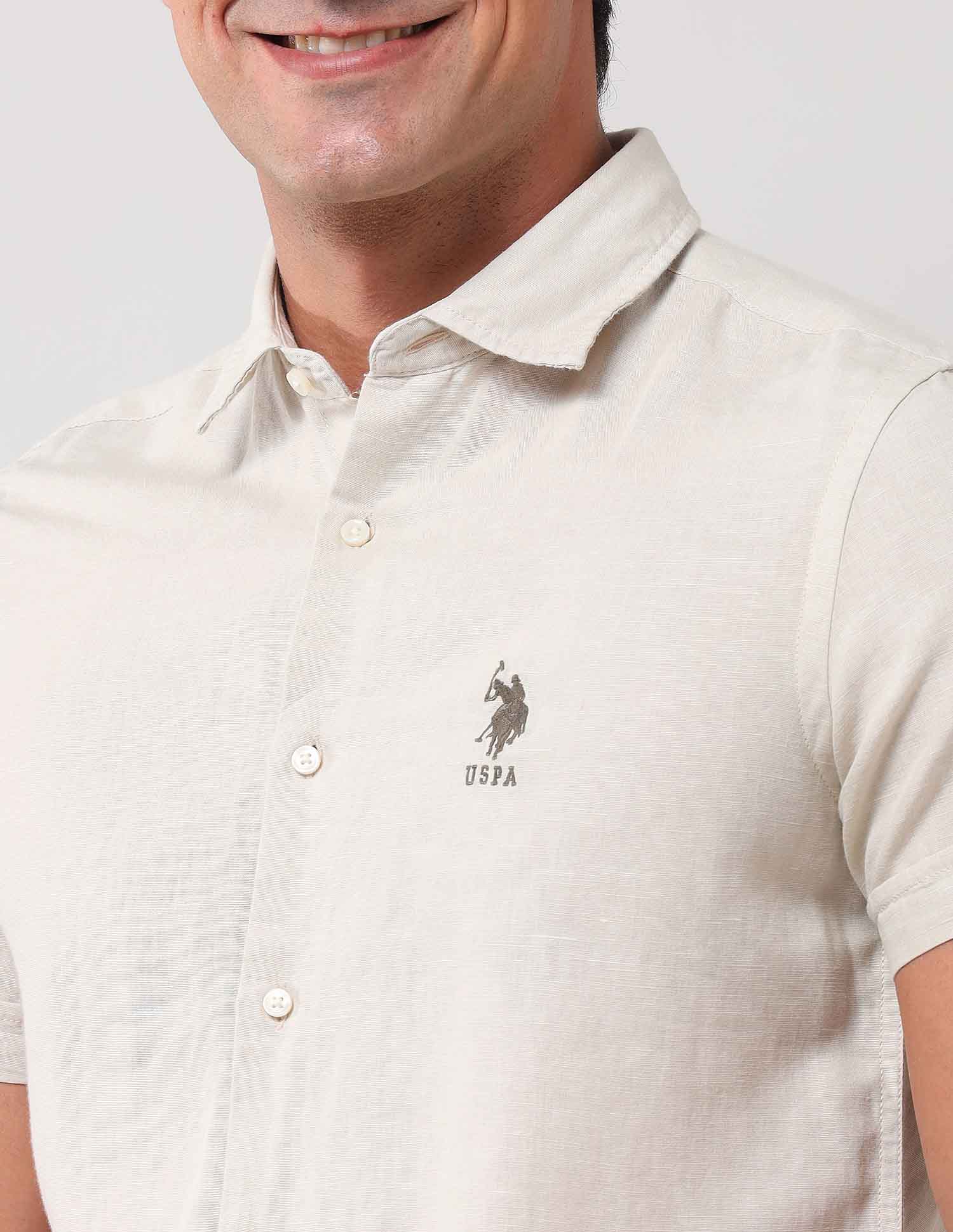 Solid Regular Shirt Light Beige - U.S. Polo Assn. India | Large
