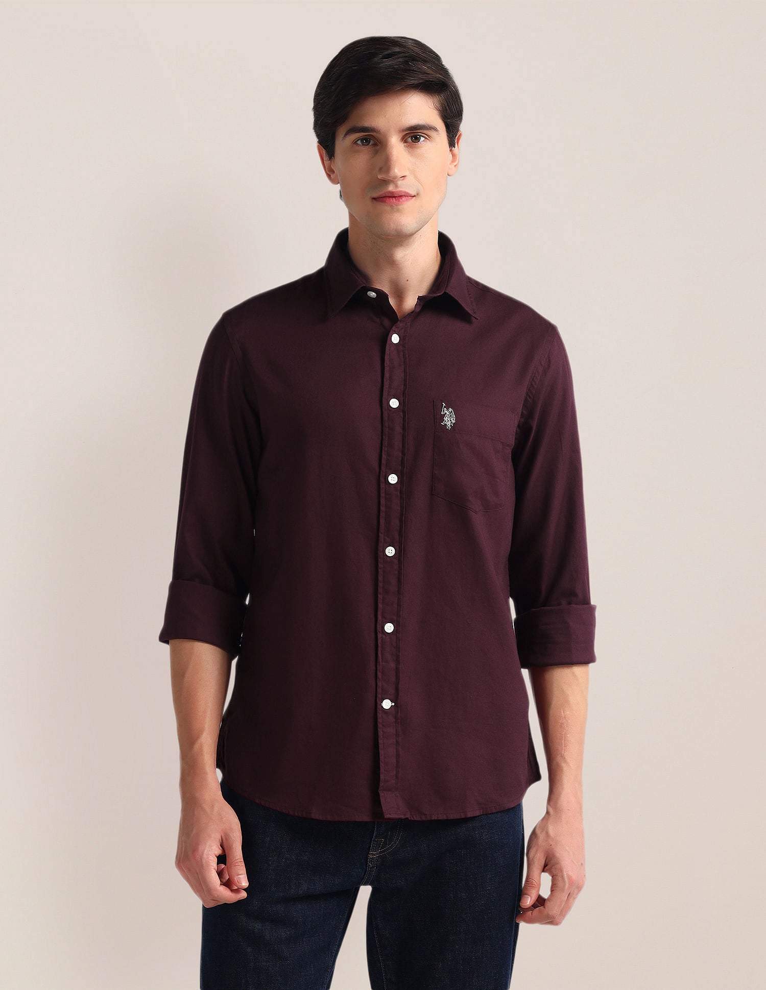 Tailored Fit Pure Cotton Shirt Maroon - U.S. Polo Assn. India | Large