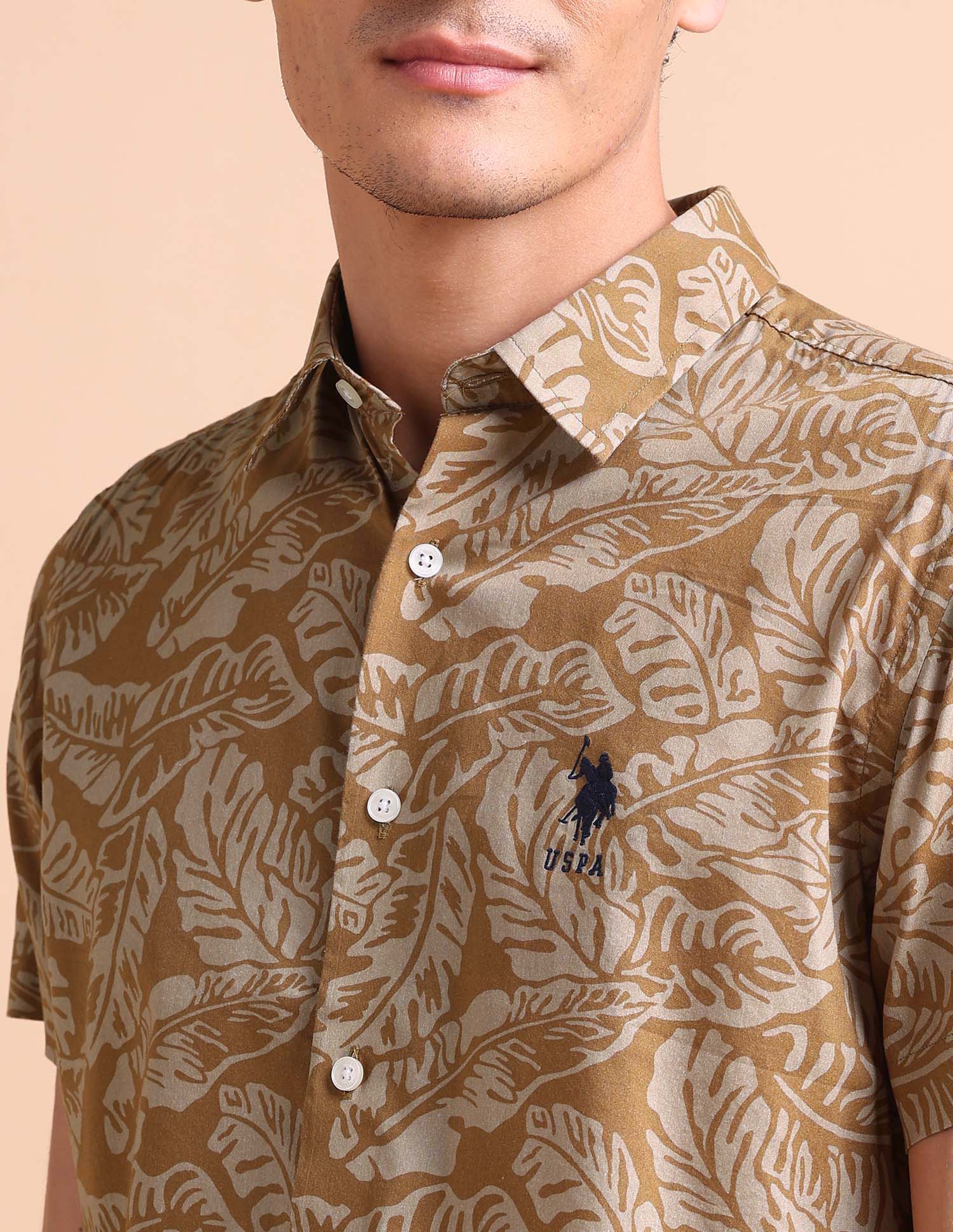 Manhattan Slim Fit All-Over Shirt Rust - U.S. POLO ASSN. | Large