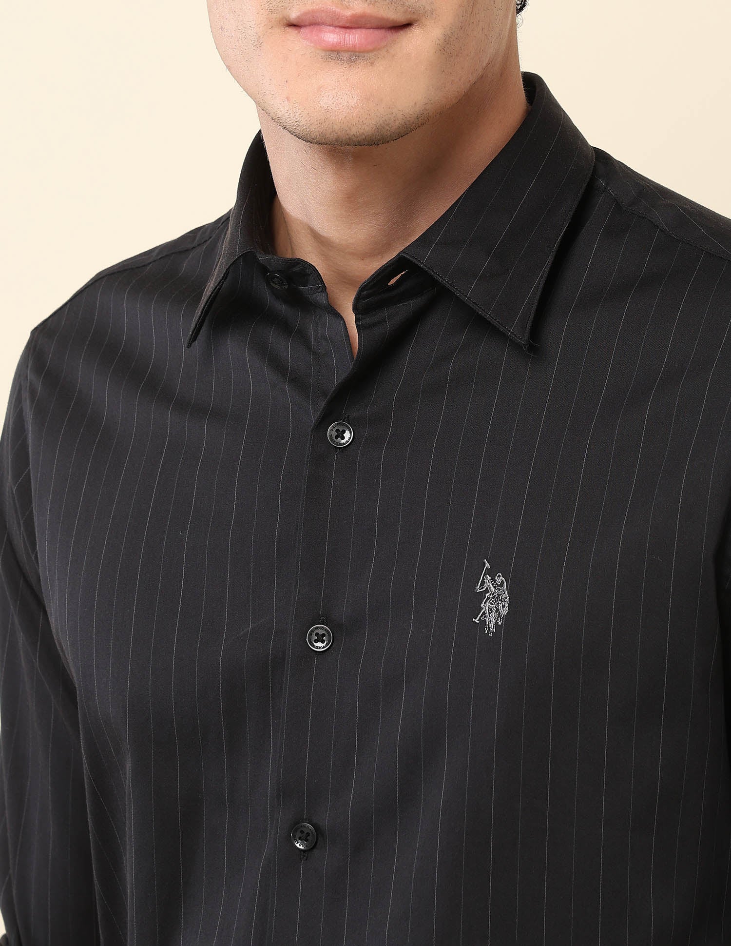Pinstriped Tailored Fit Shirt Black - U.S. Polo Assn. India | Large