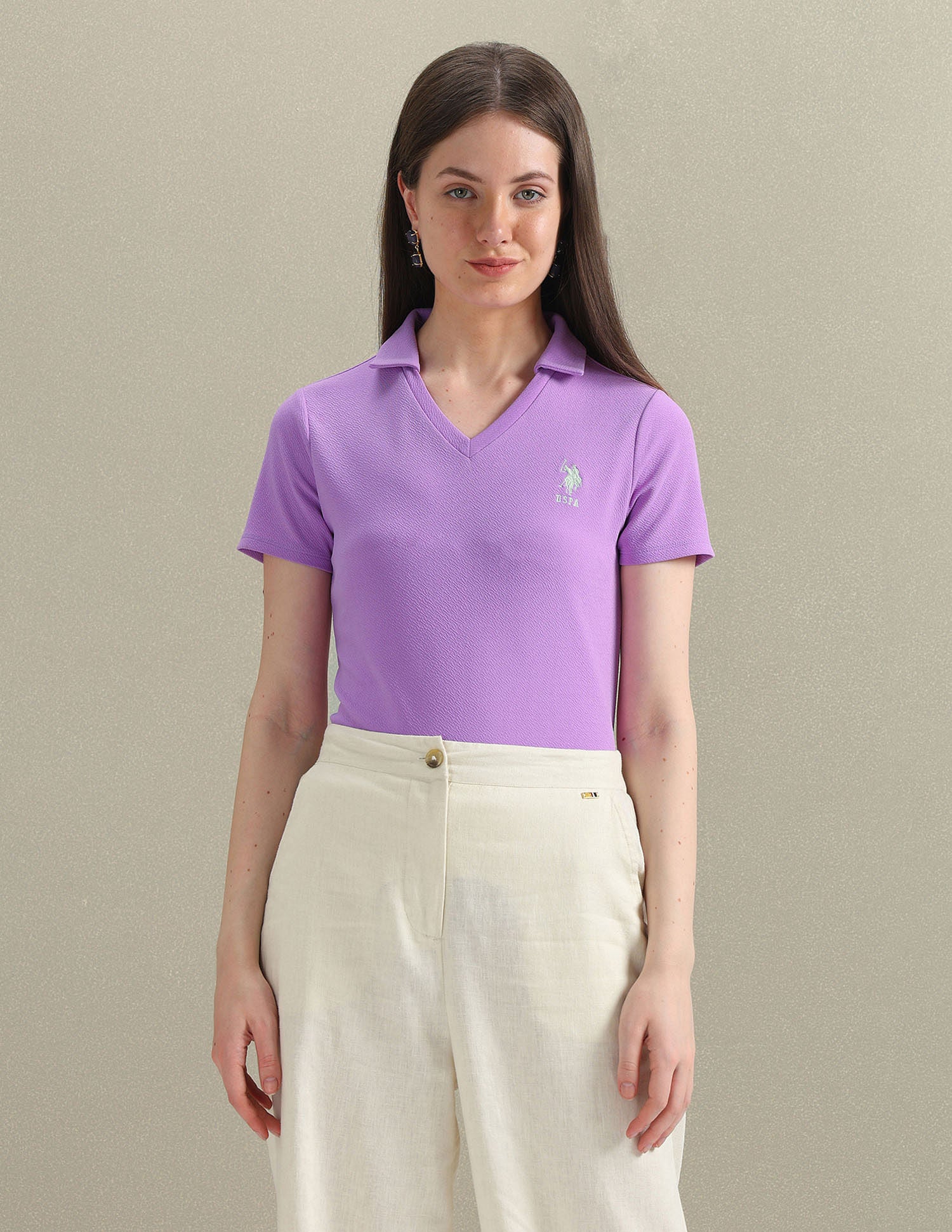 Open Placket Textured Polo Shirt Lavender - U.S. Polo Assn. India | Large