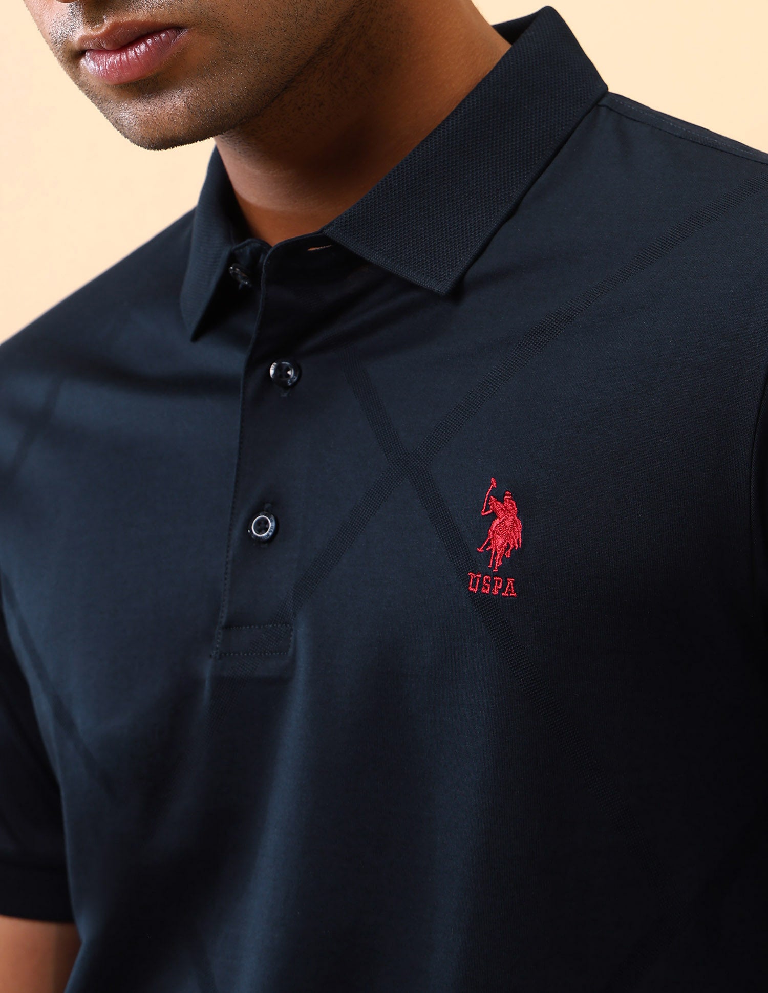 Textured Slim Fit Polo Shirt Navy - U.S. Polo Assn. India | Large