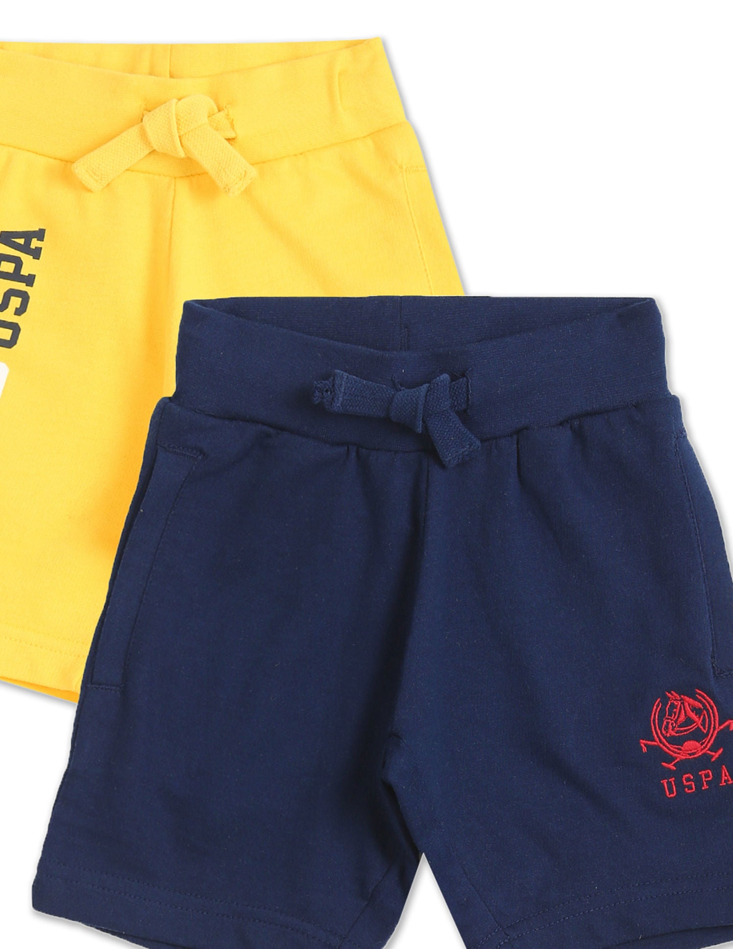 Boys Assorted Mid Rise Knit Shorts - Pack Of 2 Navy and Yellow - U.S. Polo Assn. India | Large