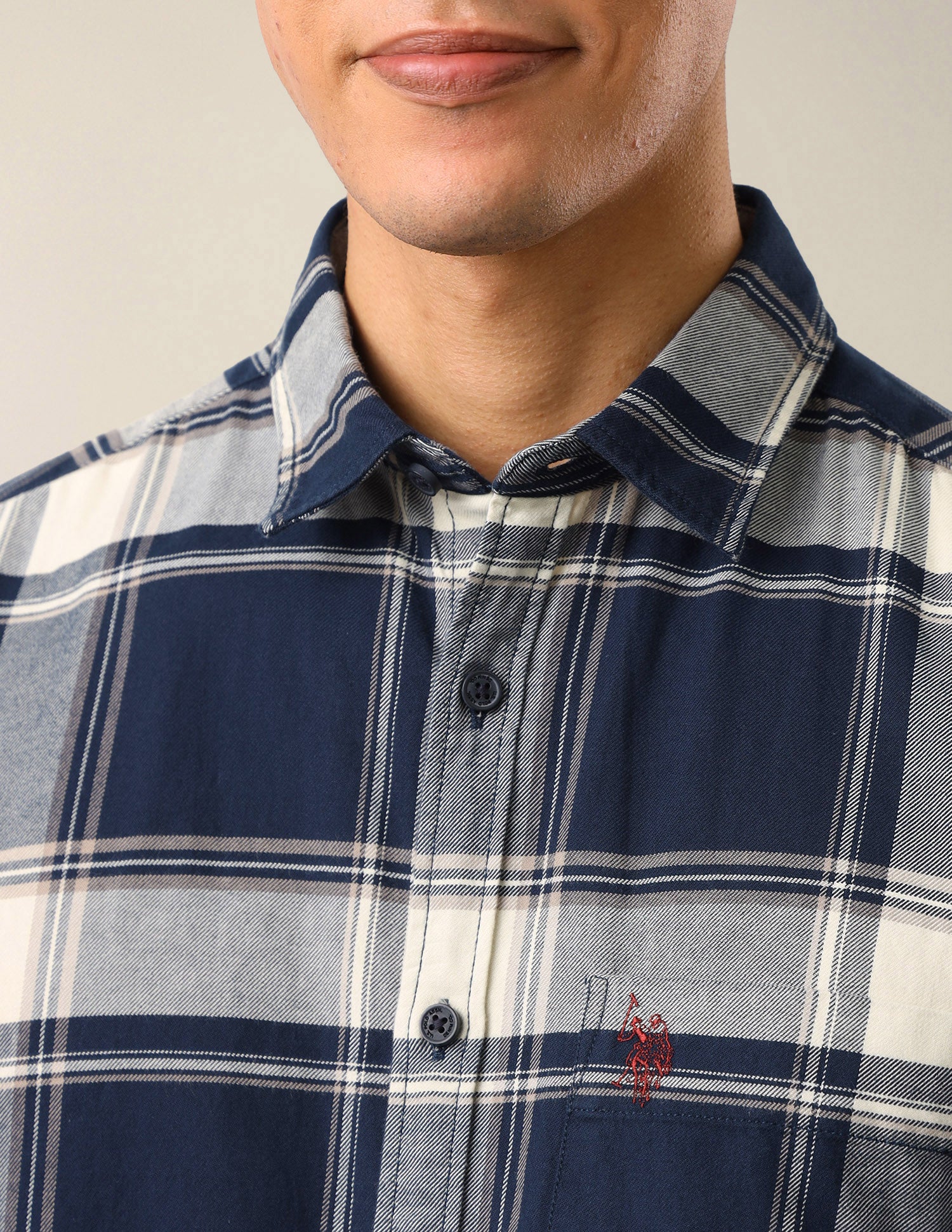 Twill Plaid Checked Shirt Navy - U.S. Polo Assn. India | Large