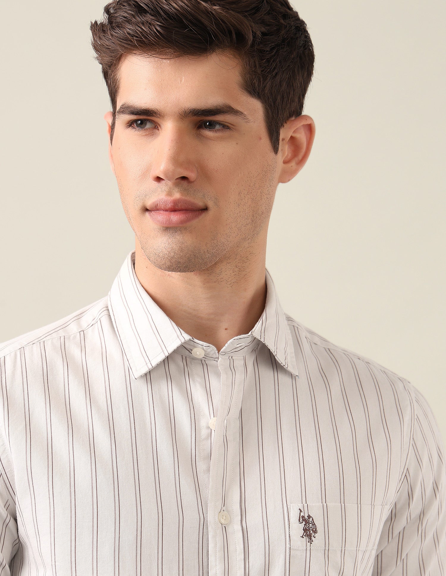 Vertical Striped Twill Shirt Ivory - U.S. Polo Assn. India | Large