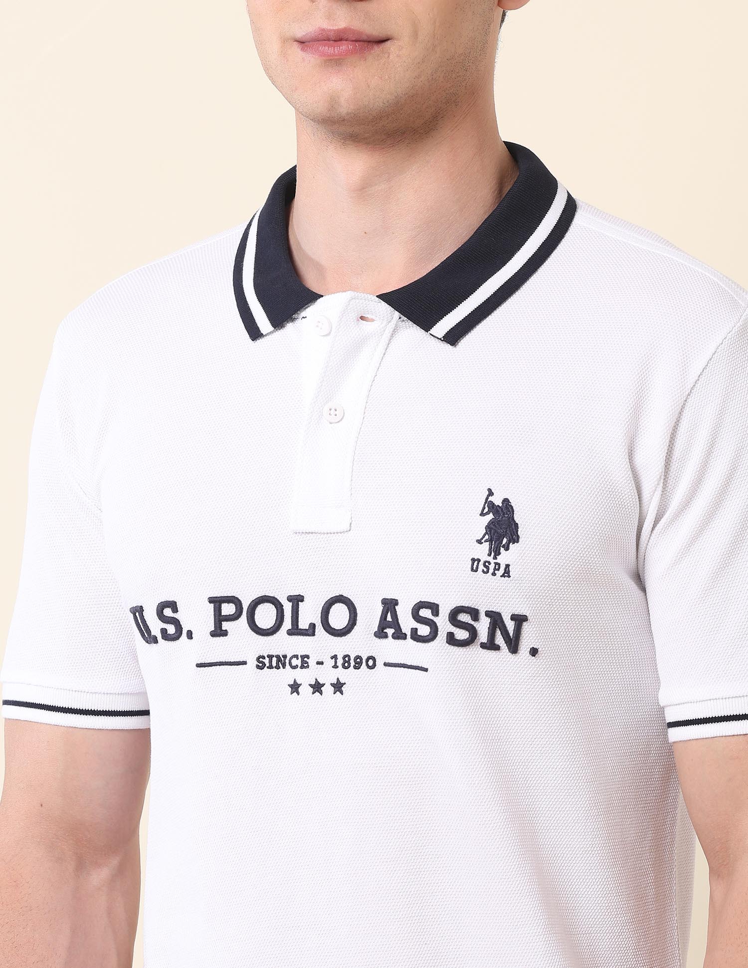 Brand Embroidered Gold Cup Polo Shirt White - U.S. Polo Assn. India | Large
