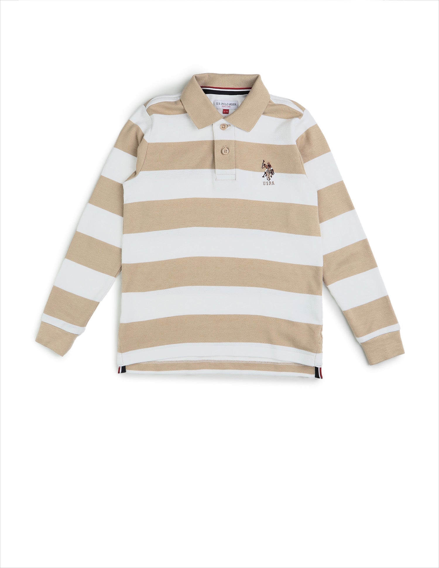 Boys Horizontal Striped Regular Fit Polo Shirt Light Brown - U.S. POLO ASSN. | Large