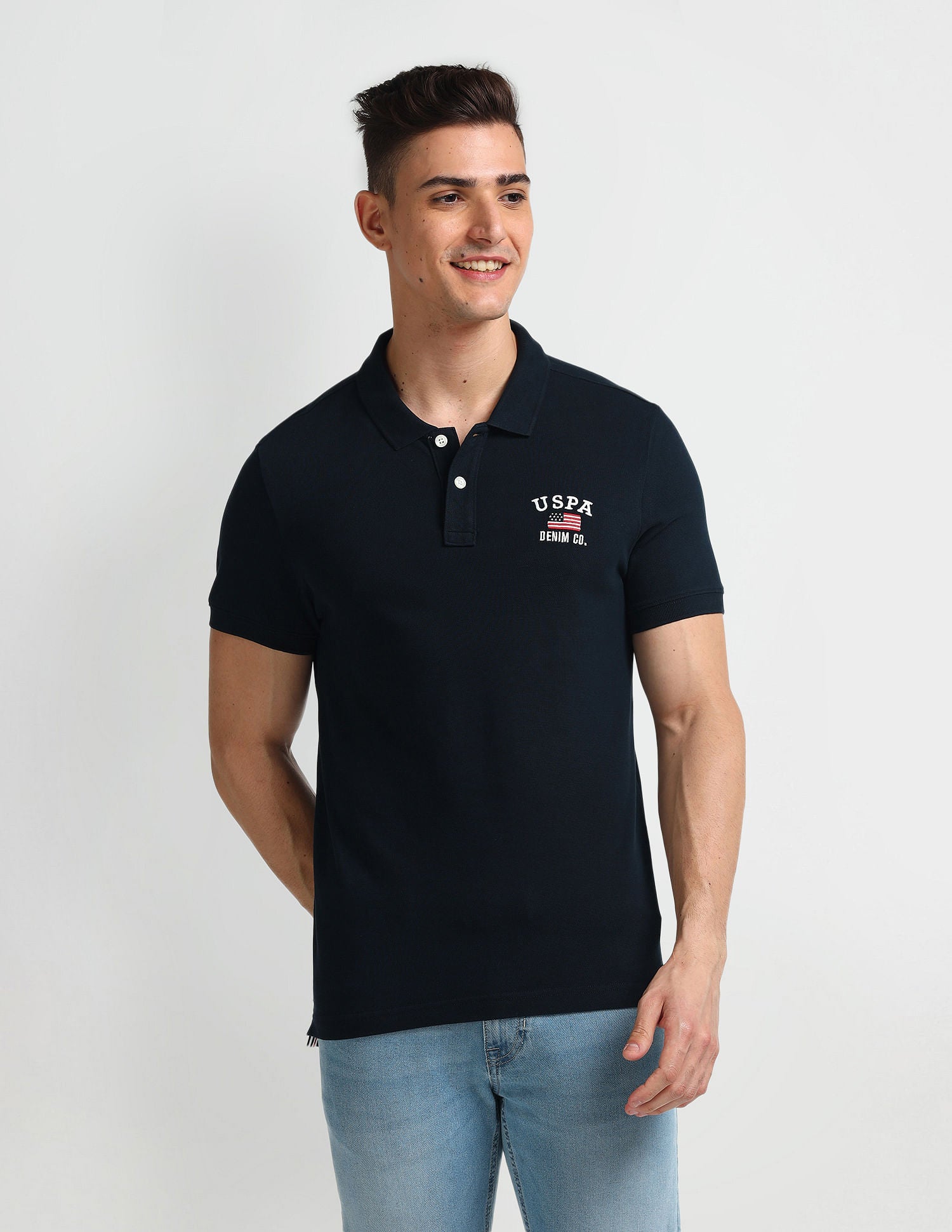 Solid Muscle Fit Polo Shirt Navy - U.S. Polo Assn. India | Large