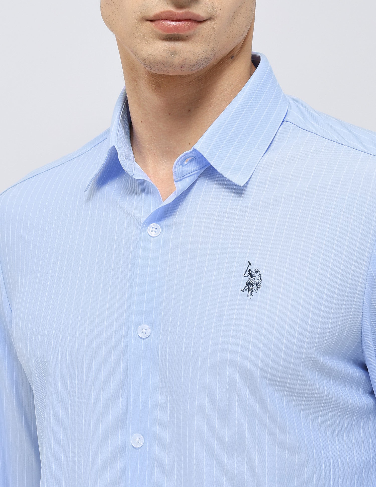 Tailored Fit Vertical Striped Shirt Light Blue - U.S. POLO ASSN. | Large