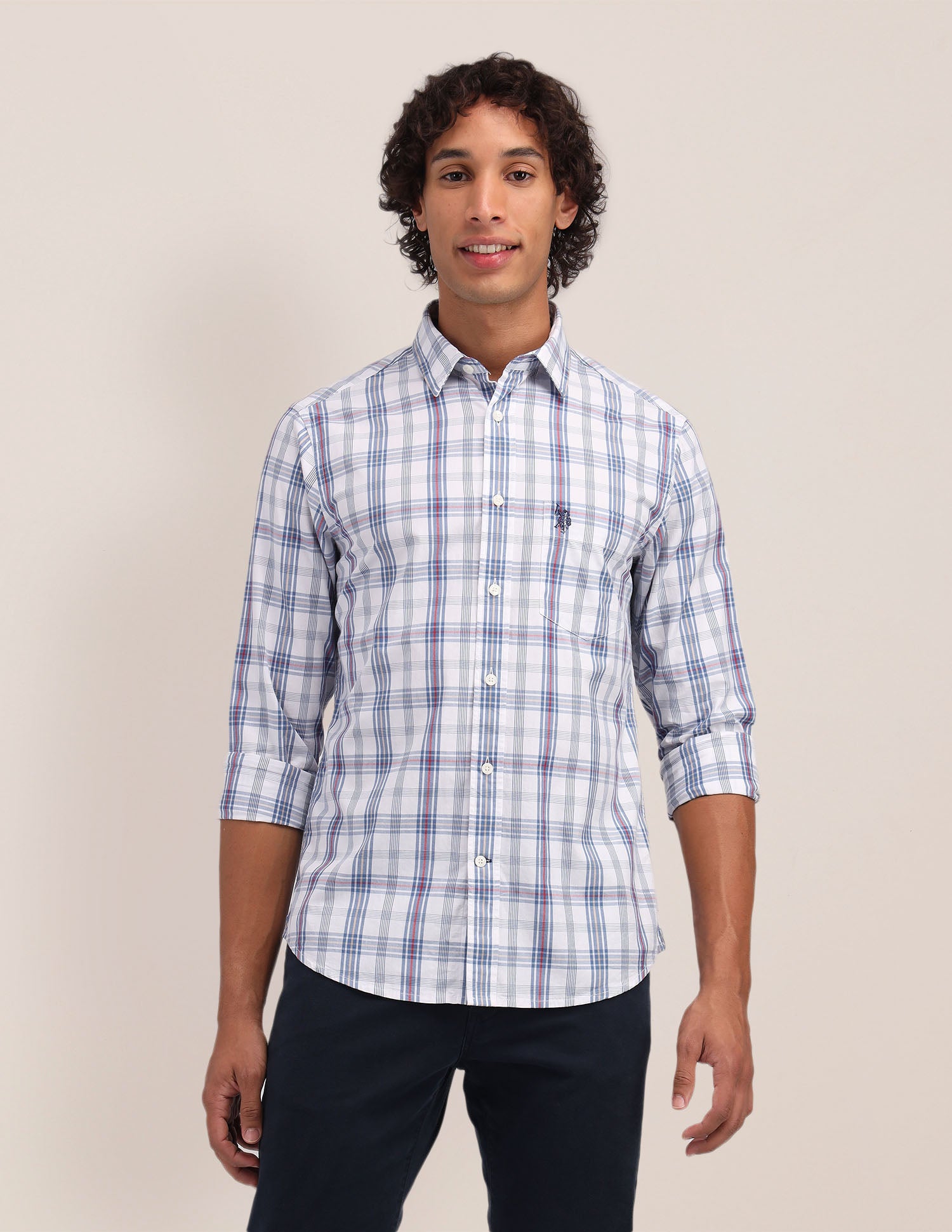 Plaid Checked Poplin Shirt White - U.S. Polo Assn. India | Large