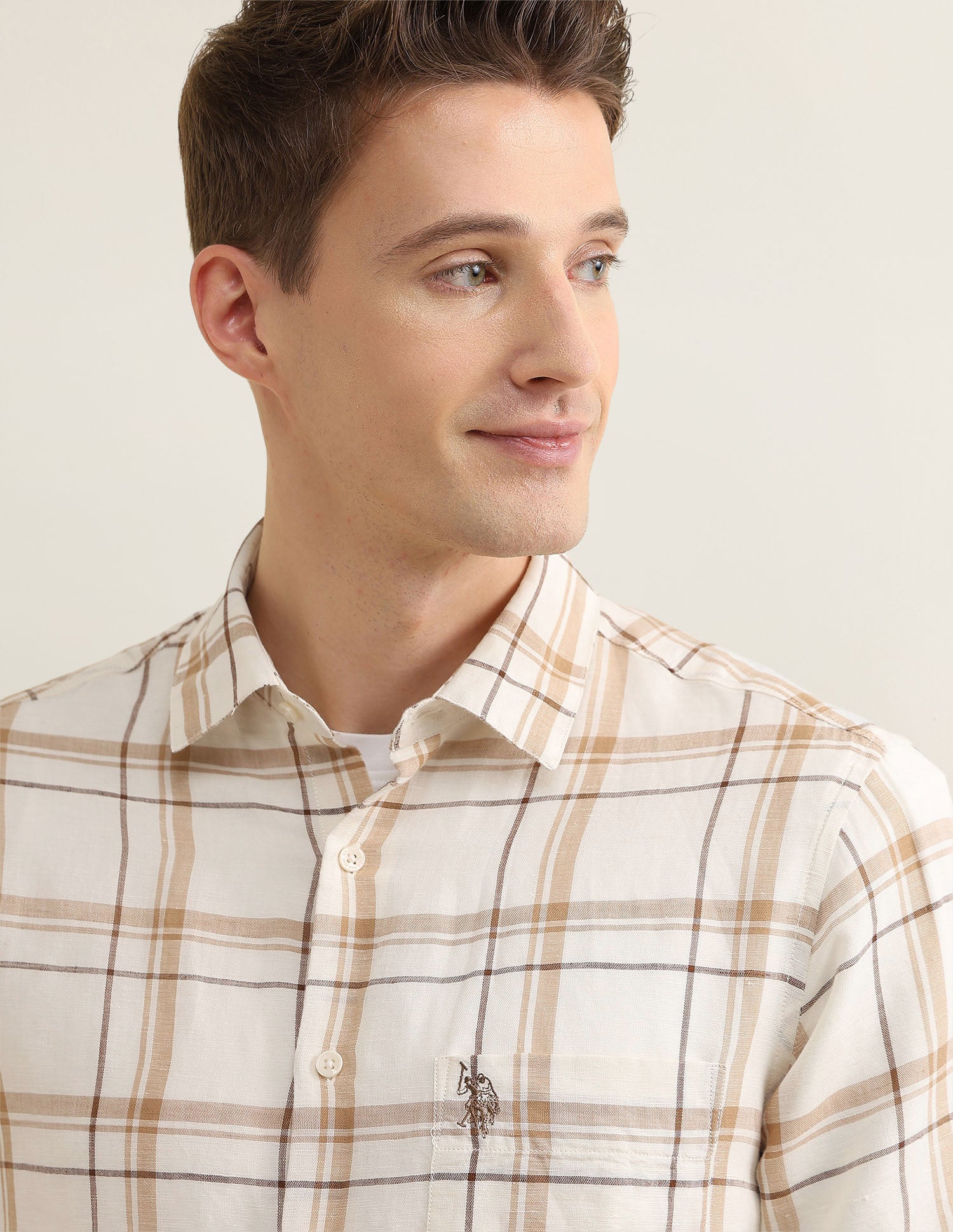 Windowpane Checked Sotogrande Shirt Ivory - U.S. Polo Assn. India | Large
