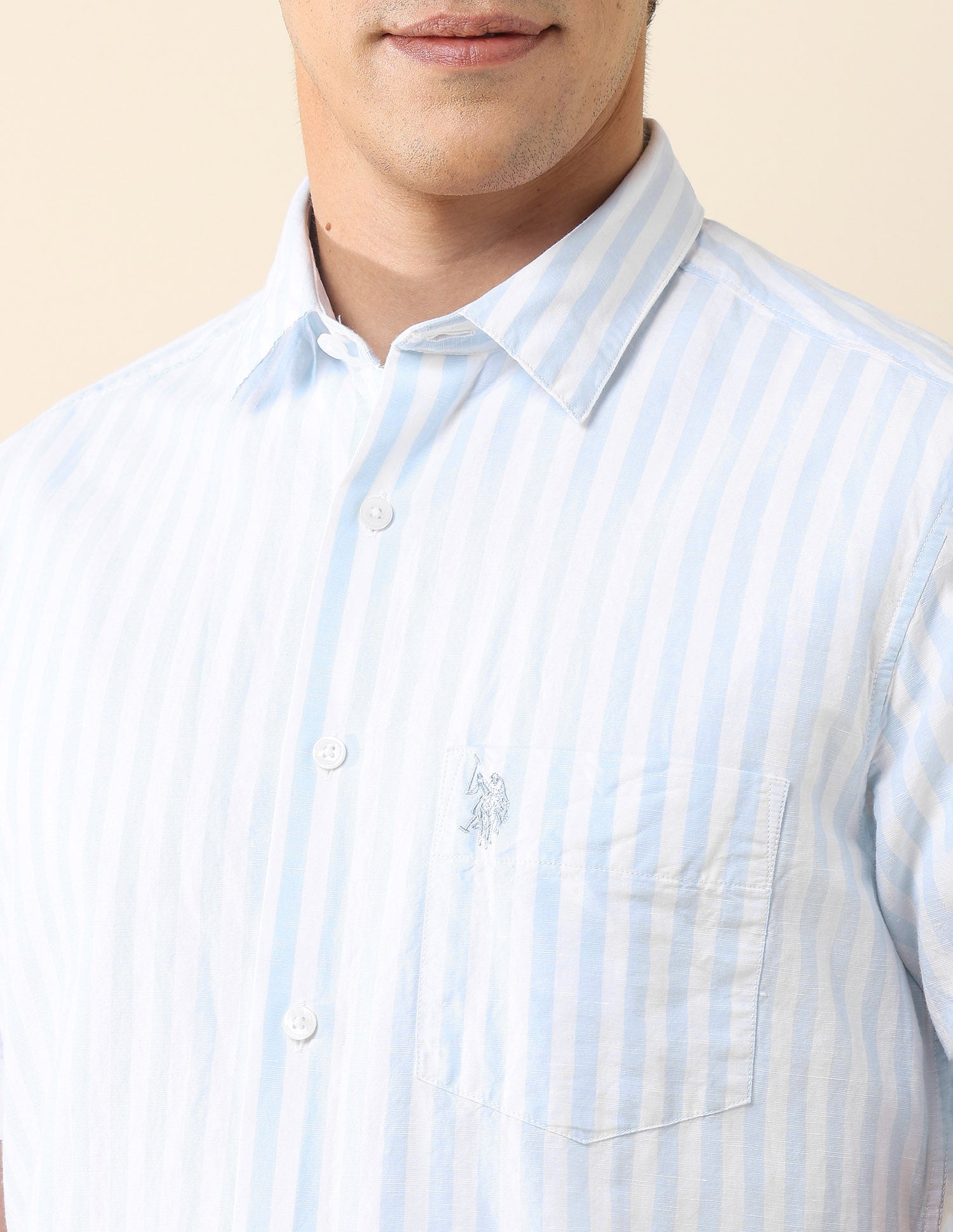 Vertical Striped Tailored Fit Shirt Light Blue - U.S. Polo Assn. India | Large