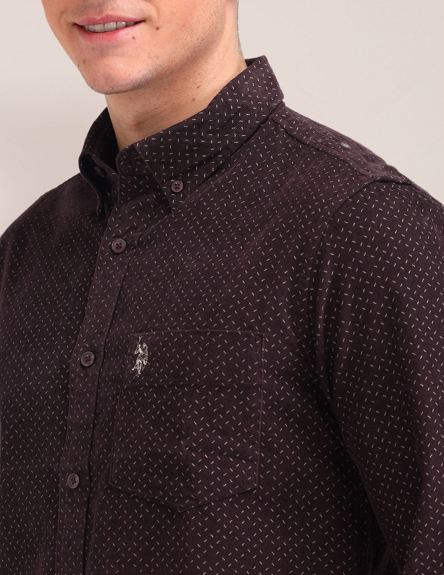 All-Over Printed Cotton Shirt Maroon - U.S. Polo Assn. India | Large