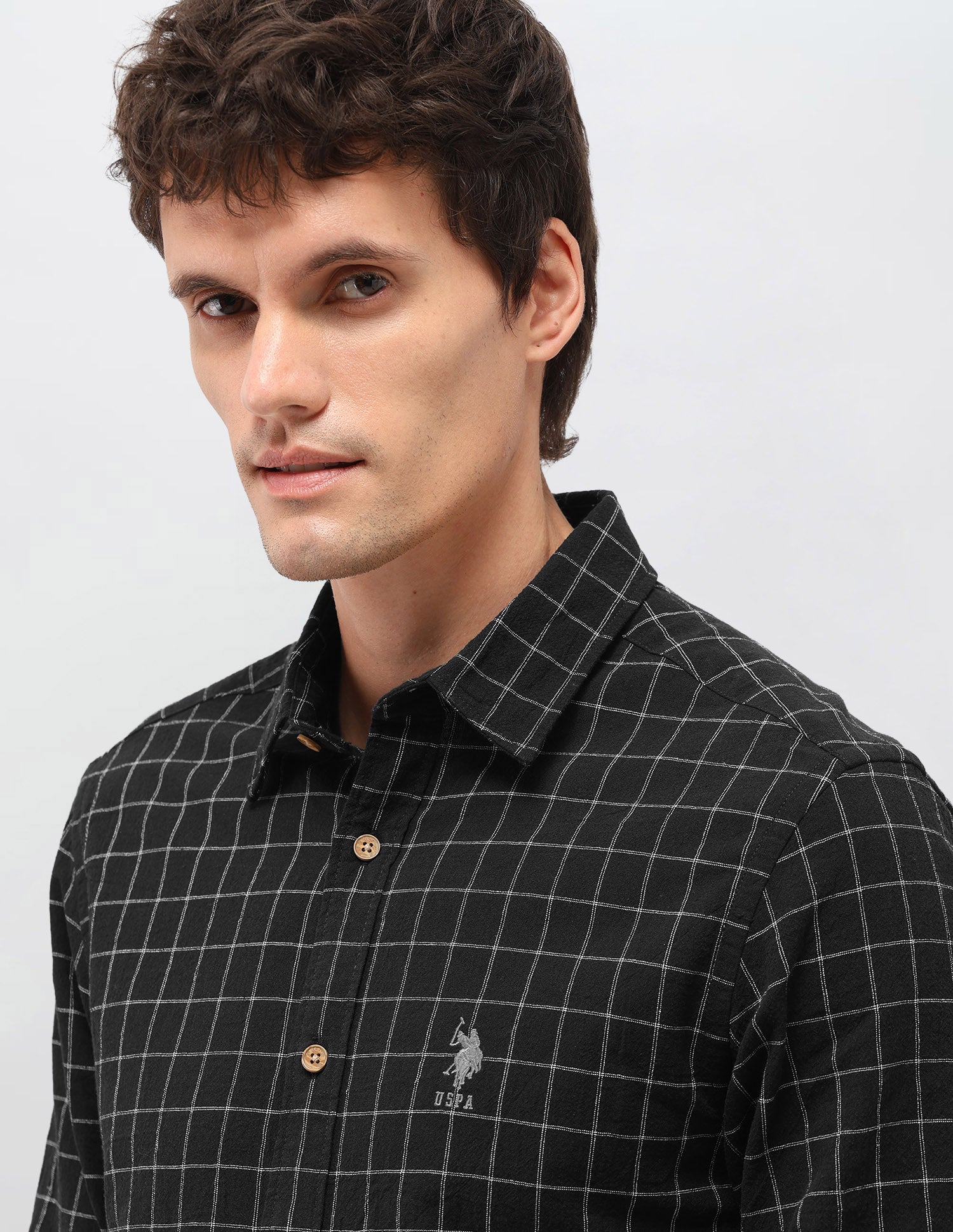 Windowpane Checked Regular Fit Shirt Black - U.S. Polo Assn. India | Large