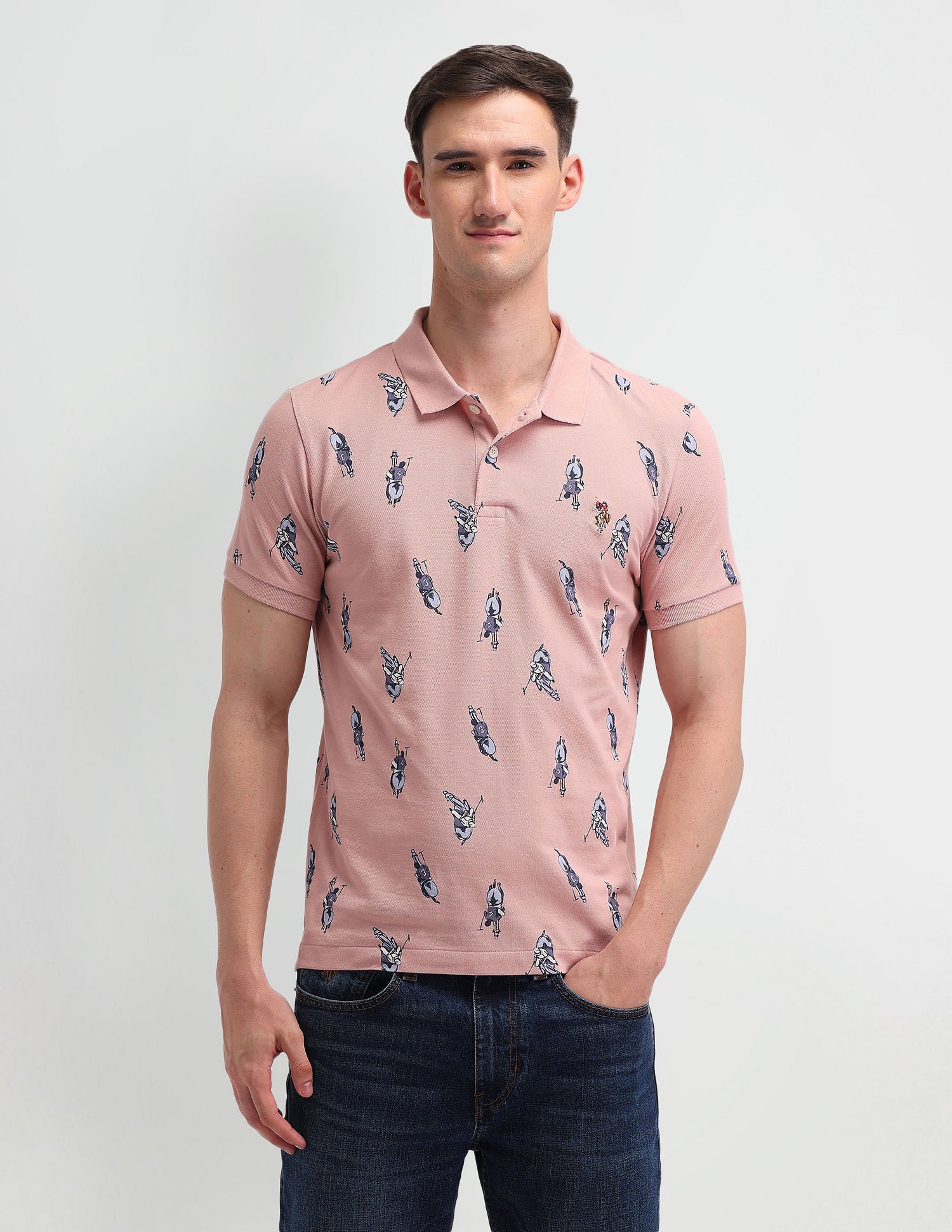 Muscle Fit Printed Polo Shirt Pink - U.S. Polo Assn. India | Large