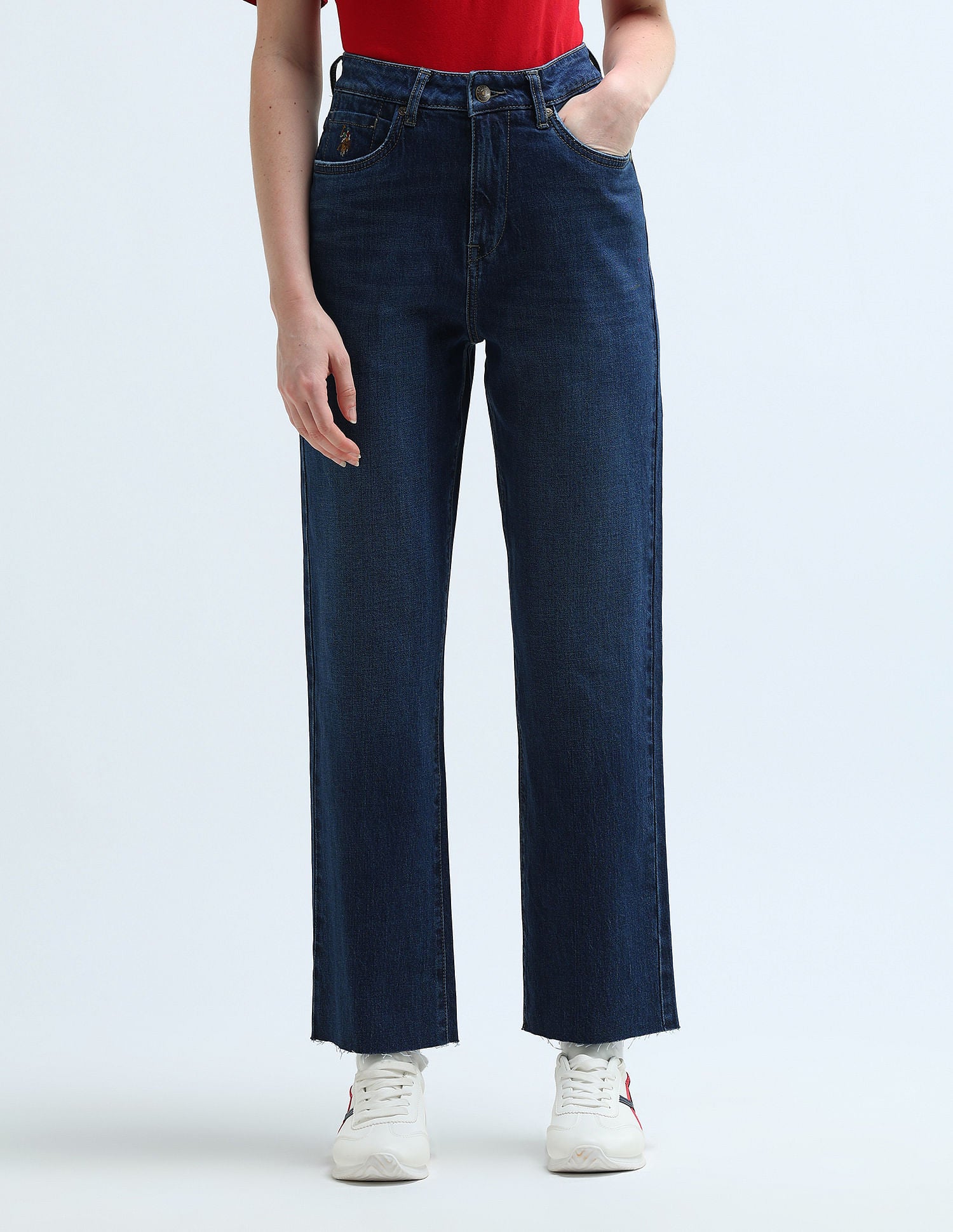 High Rise Straight Fit Jeans Dark Blue - U.S. POLO ASSN. | Large