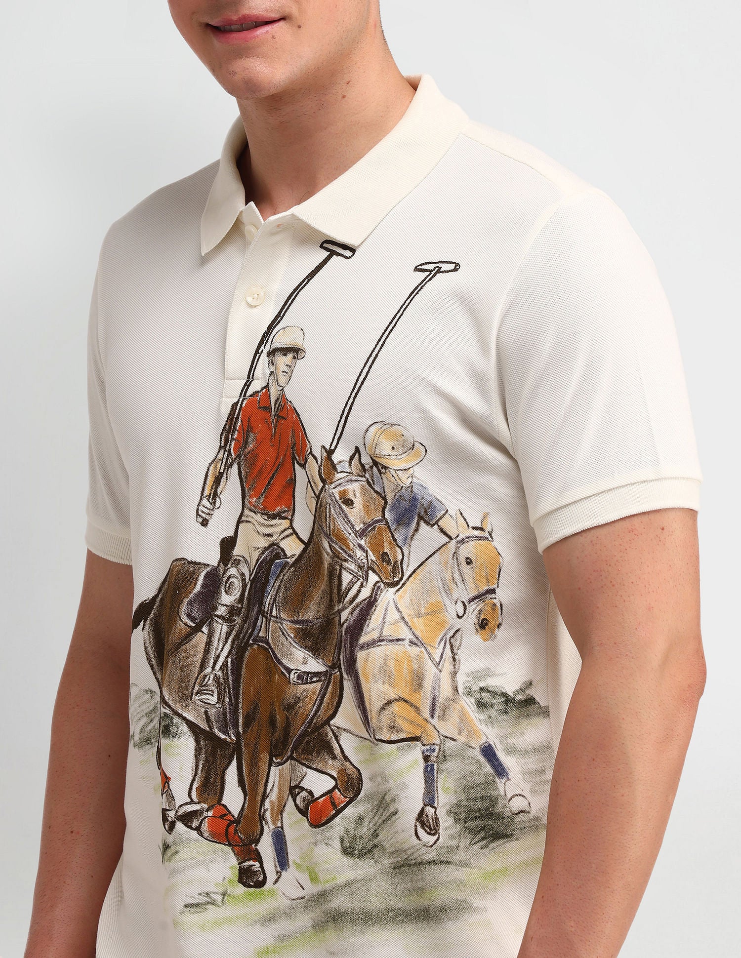 Outdoor Muscle Fit Brand Polo Shirt Ivory - U.S. POLO ASSN. | Large