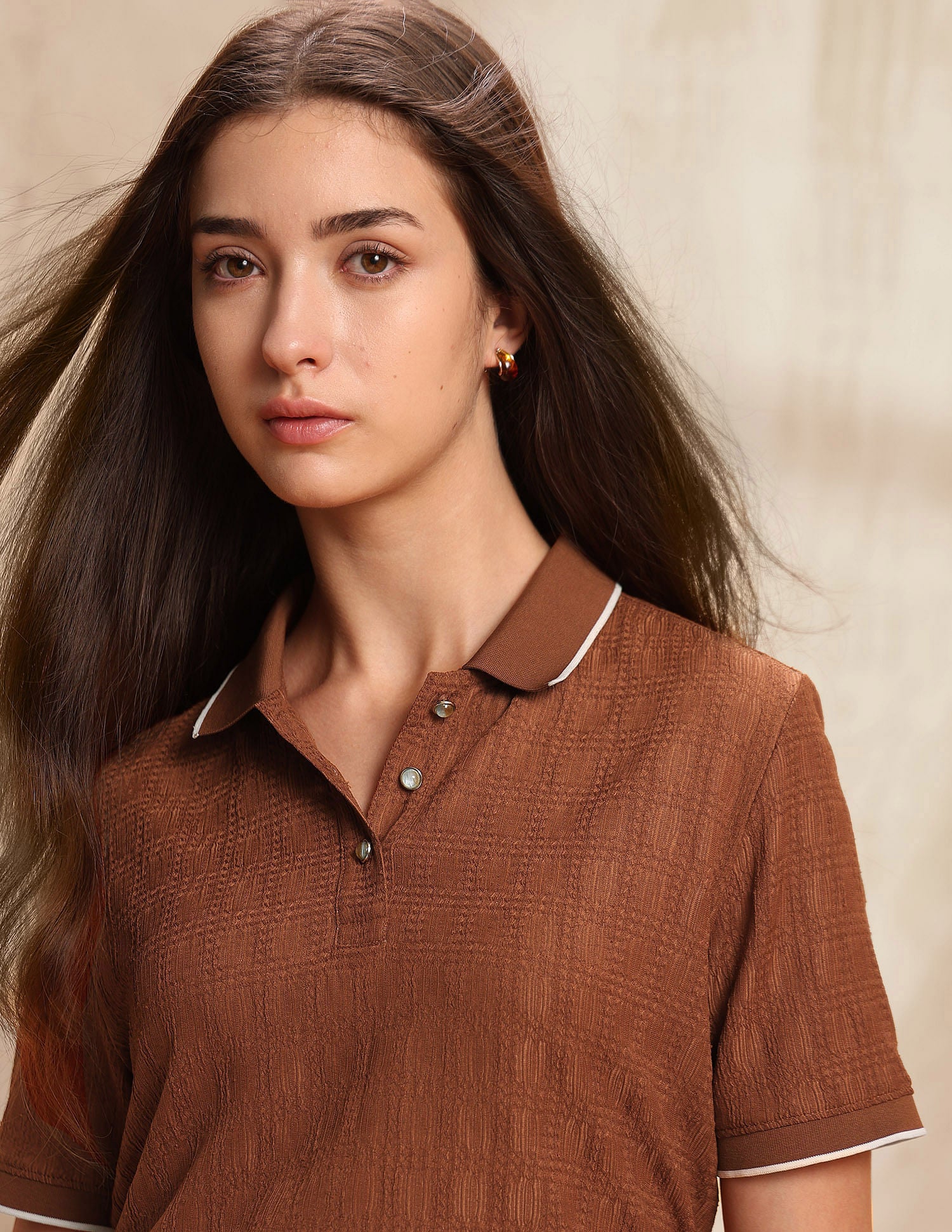 Boxy Fit Textured Polo Shirt Brown - U.S. POLO ASSN. | Large