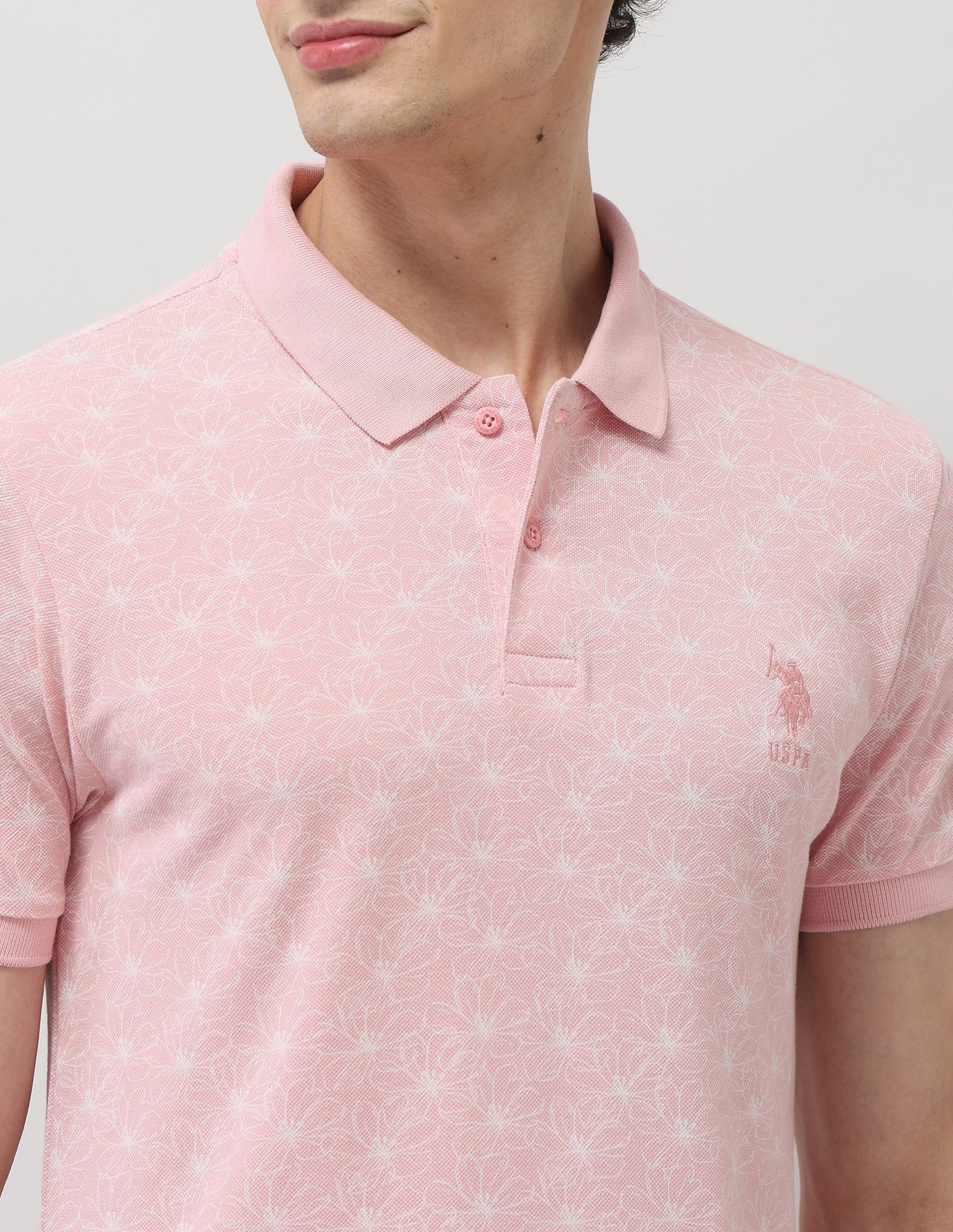 Slim Fit Floral Printed Polo Shirt Light Pink - U.S. Polo Assn. India | Large