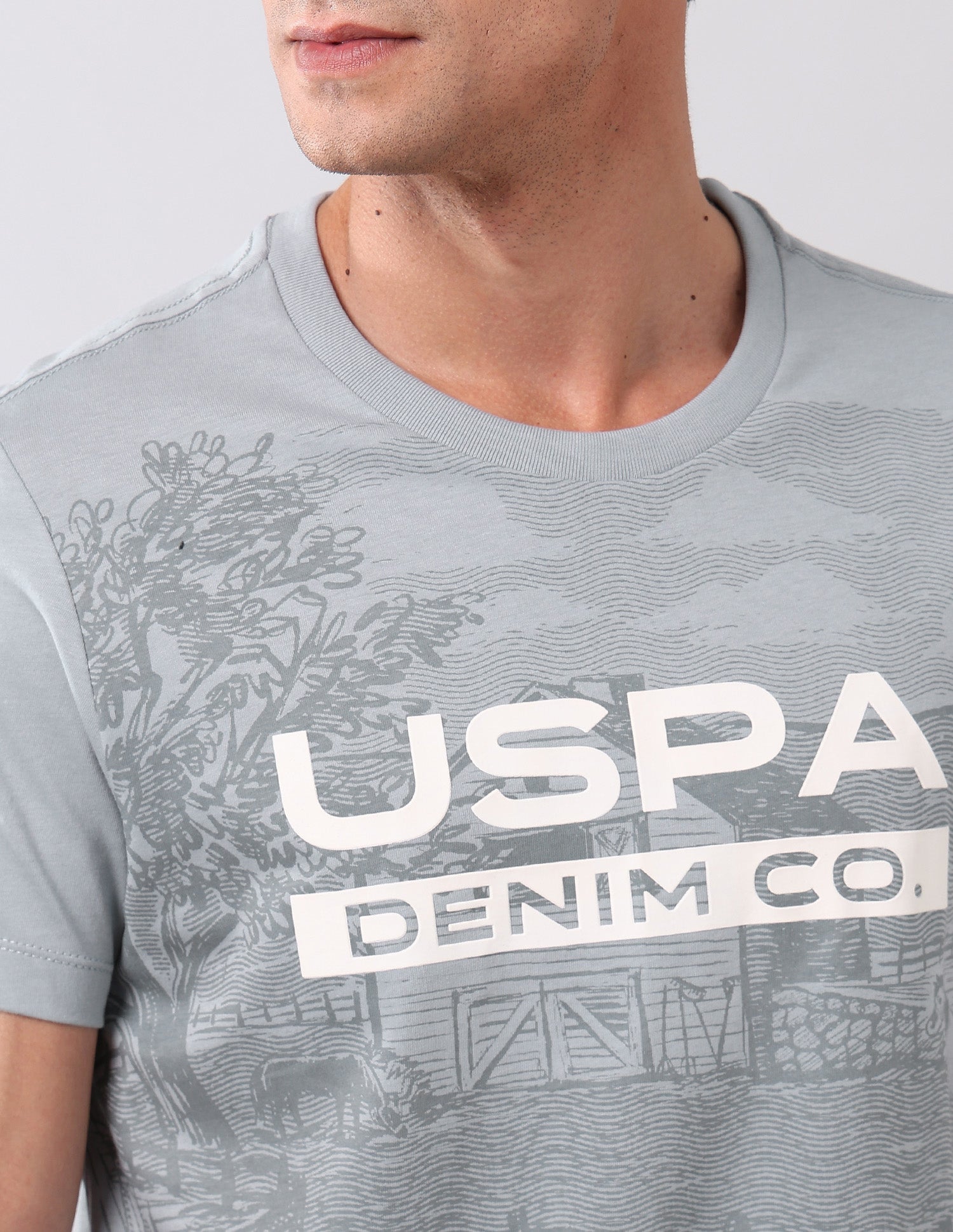 Pure Cotton Brand Printed T-Shirt Light Grey - U.S. Polo Assn. India | Large