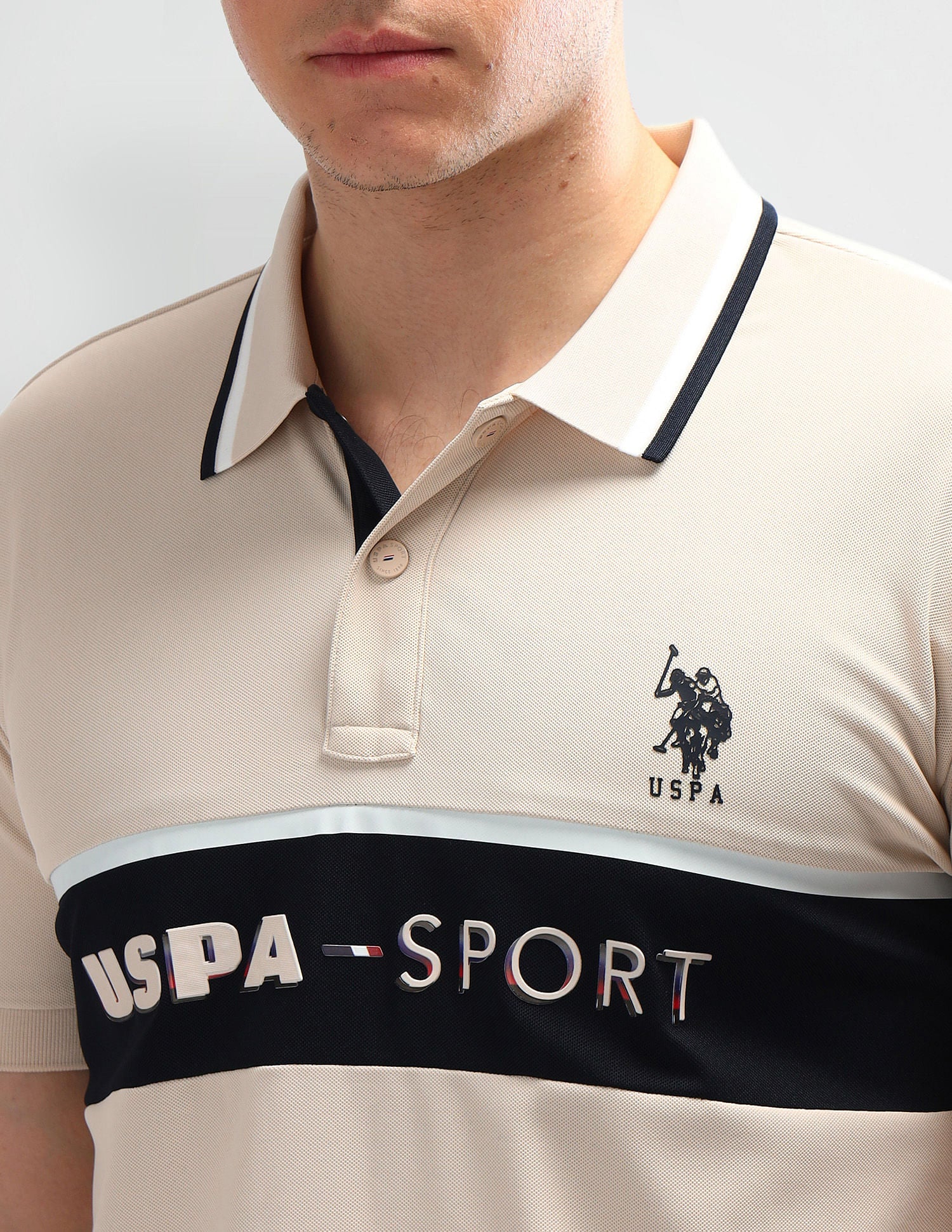 Slim Fit Striped Polo Shirt Beige - U.S. Polo Assn. India | Large