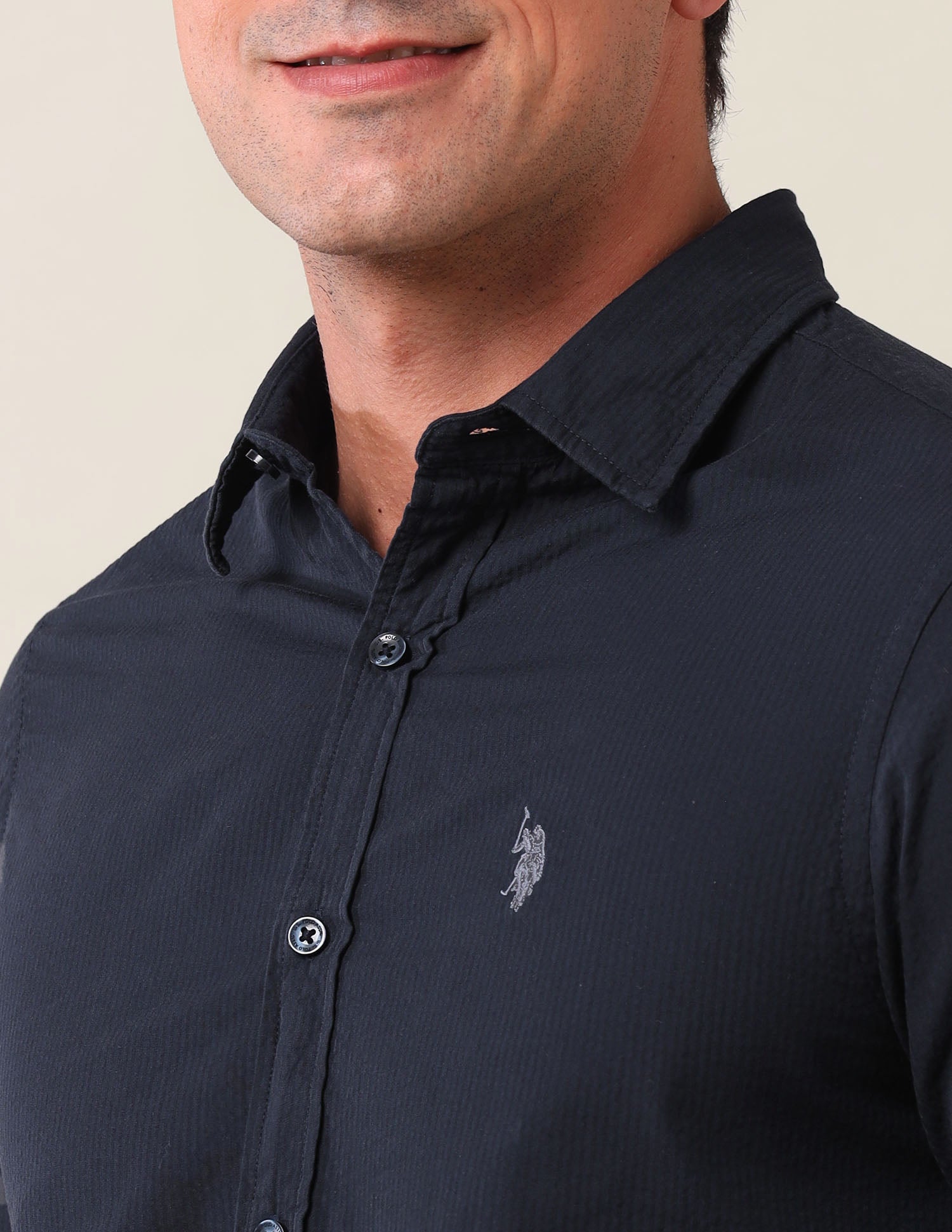 Tailored Fit Solid Shirt Navy - U.S. Polo Assn. India | Large