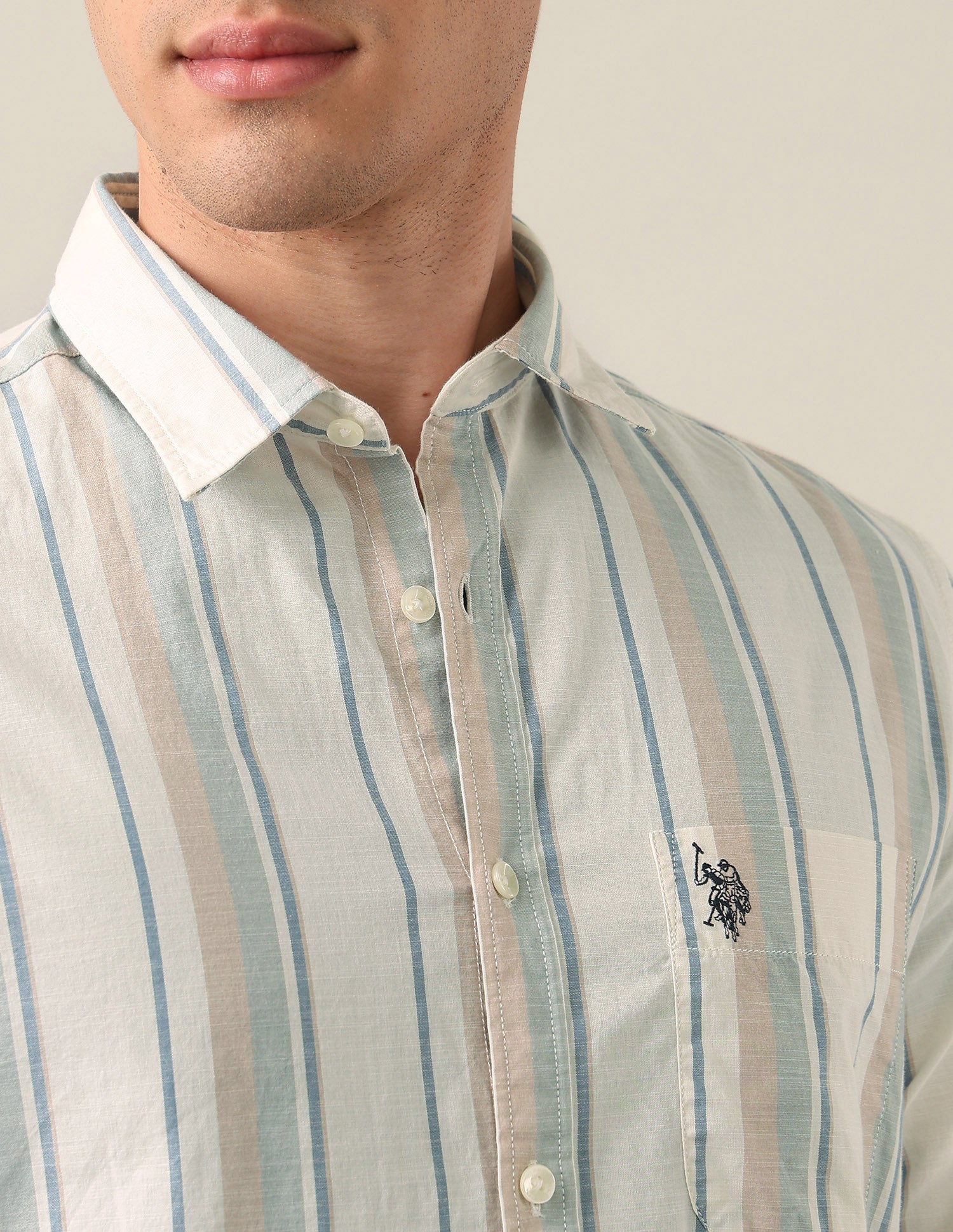 Regular Fit Vertical Striped Shirt Light Green - U.S. Polo Assn. India | Large