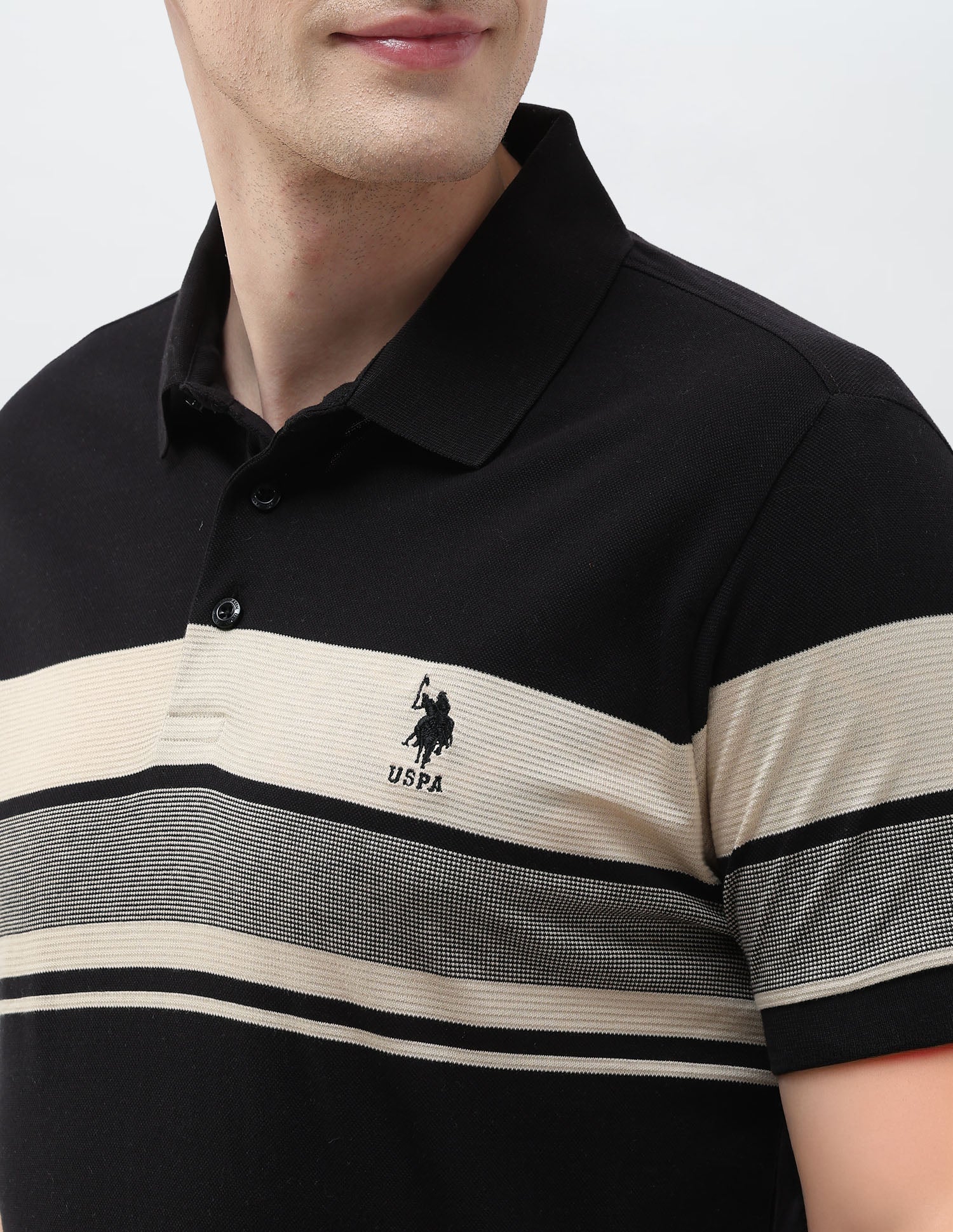 Horizontal Striped Slim Fit Polo Shirt Black - U.S. POLO ASSN. | Large