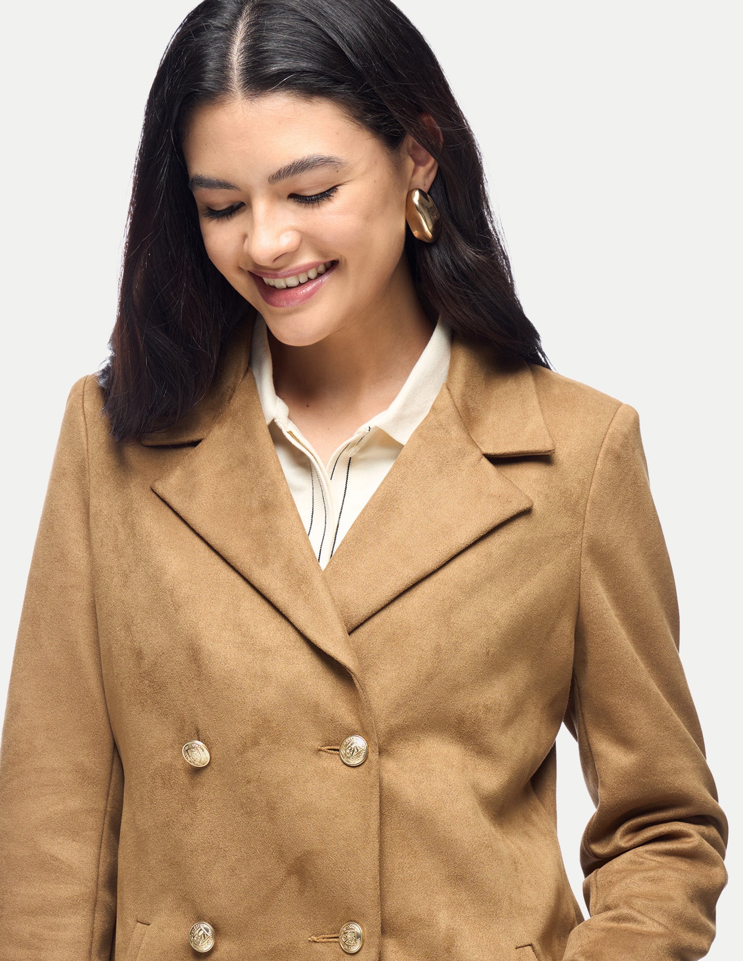 Solid Longline Double Breasted Jacket Brown - U.S. Polo Assn. India | Large