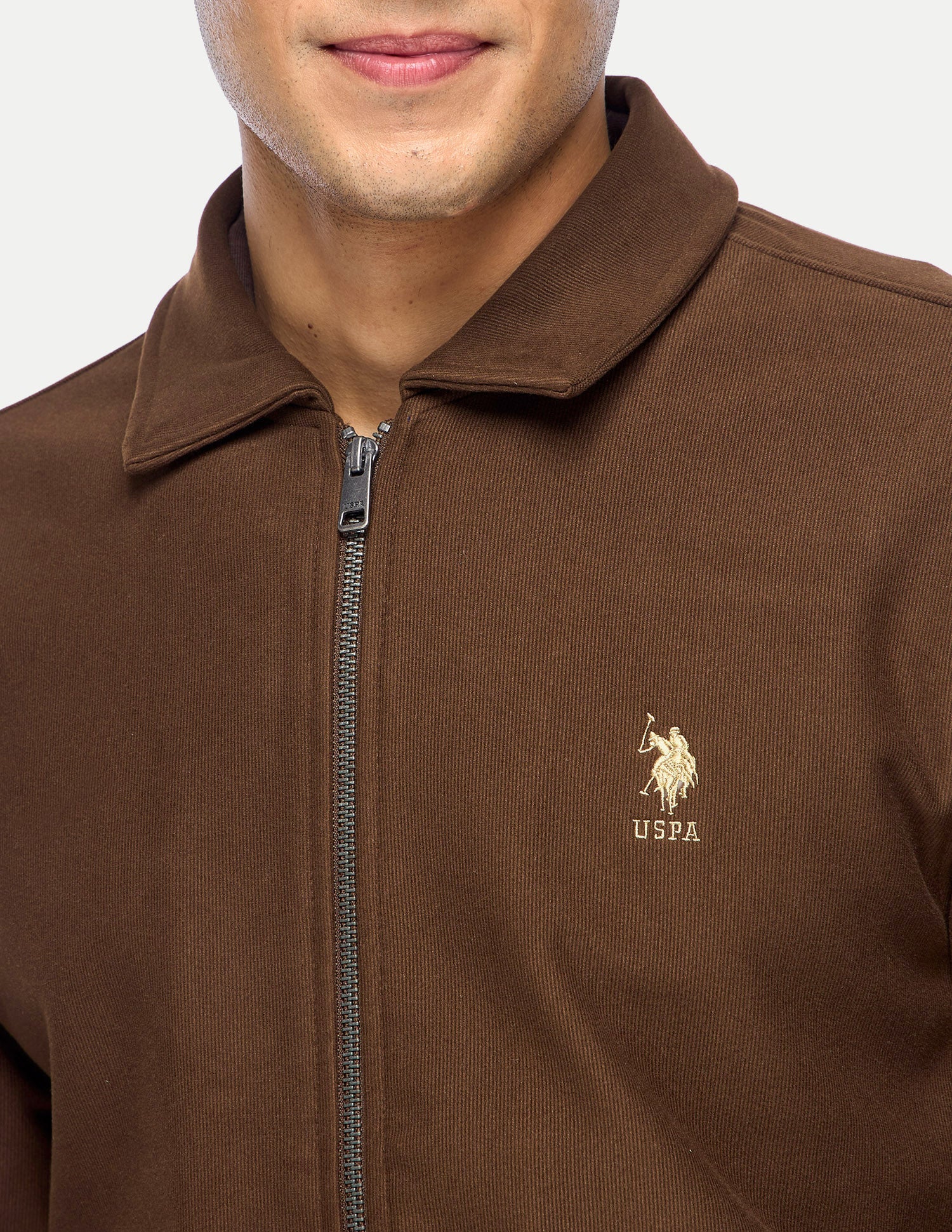 Solid Slim Fit Zipper Sweatshirt Dark Brown - U.S. Polo Assn. India | Large