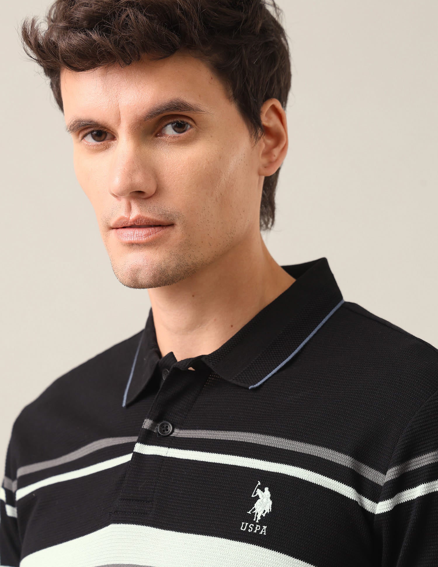 Horizontal Striped Slim Fit Polo Shirt Blue - U.S. Polo Assn. India | Large