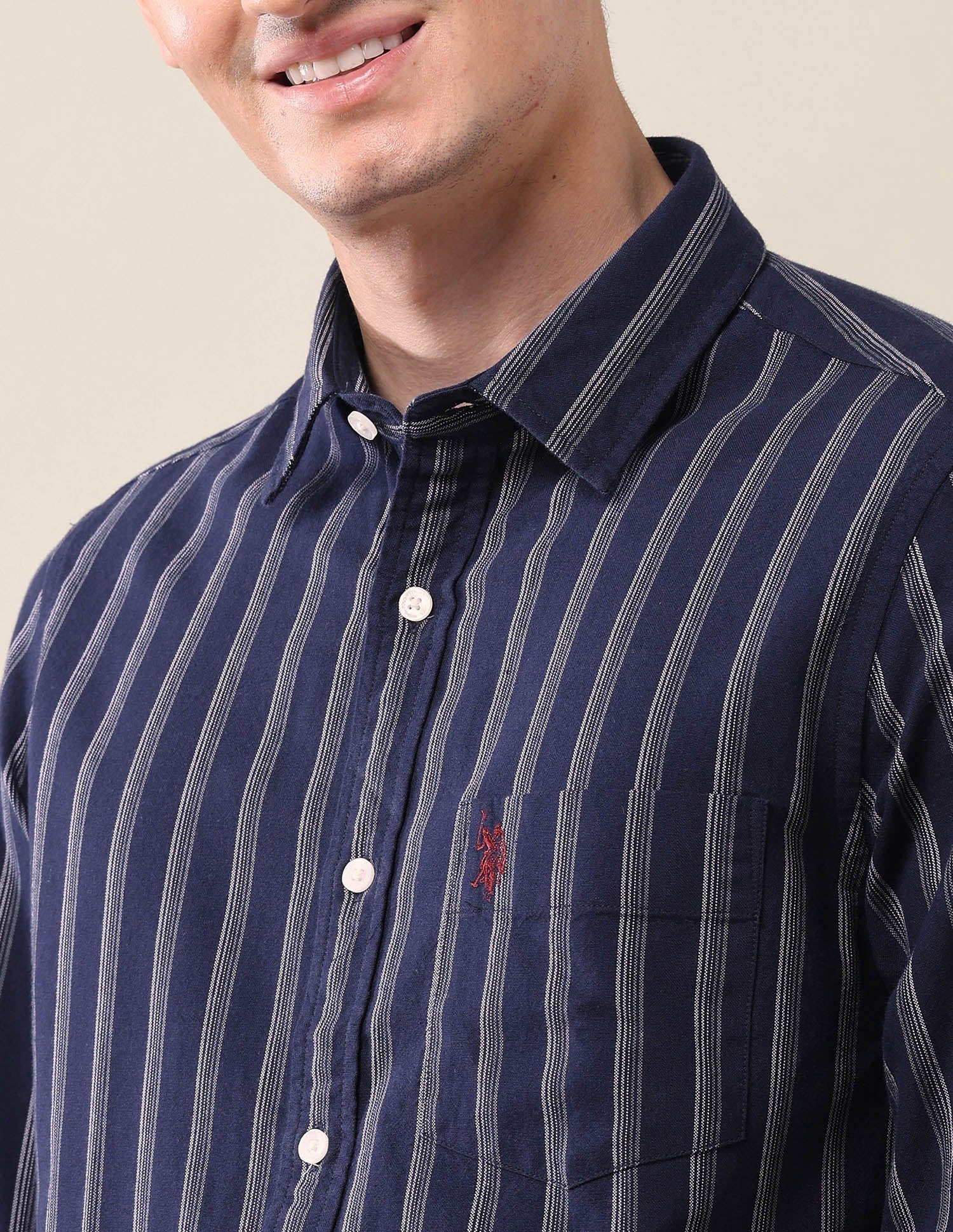 Vertical Striped Tailored Fit Shirt Navy - U.S. Polo Assn. India | Large