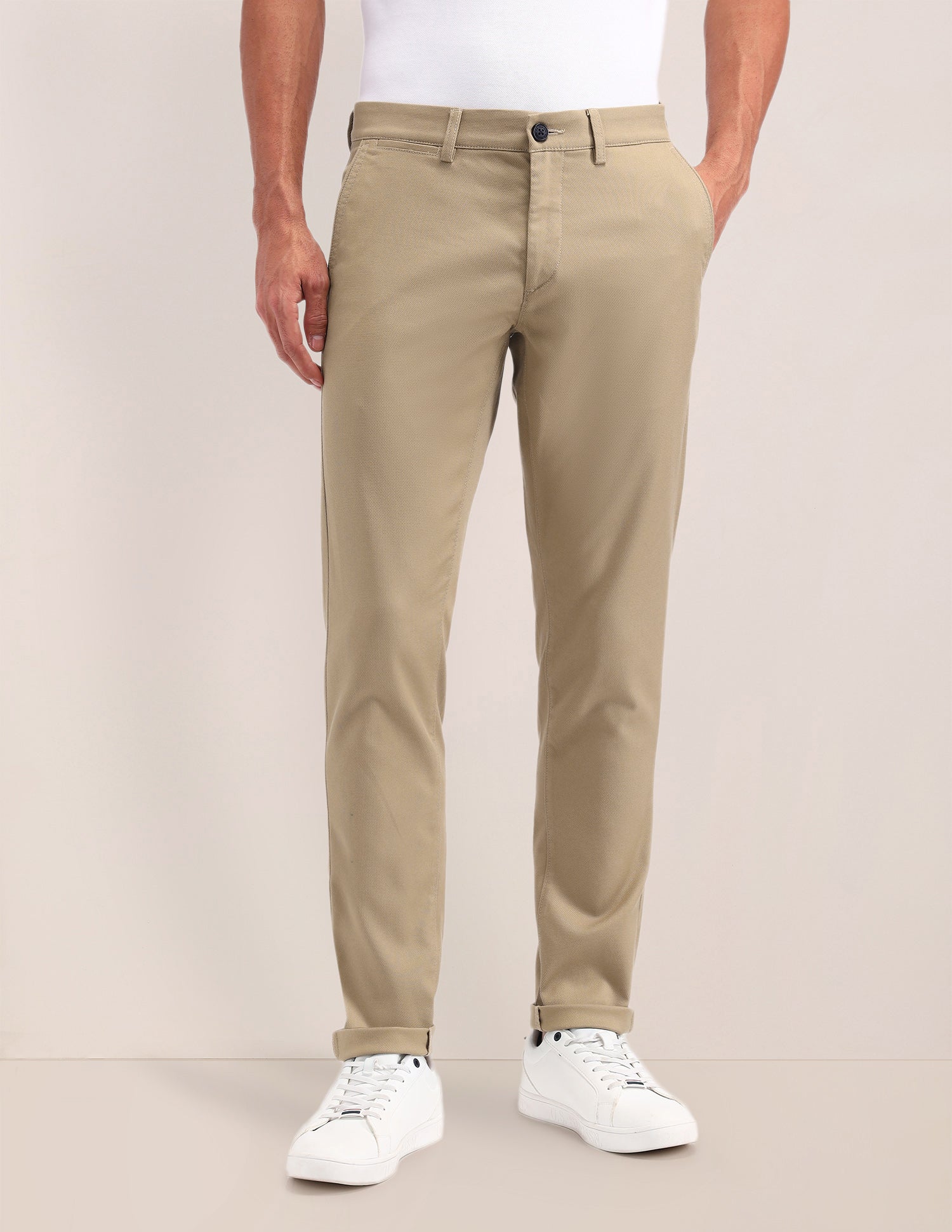 Austin Slim Fit Solid Trousers Khaki - U.S. POLO ASSN. | Large