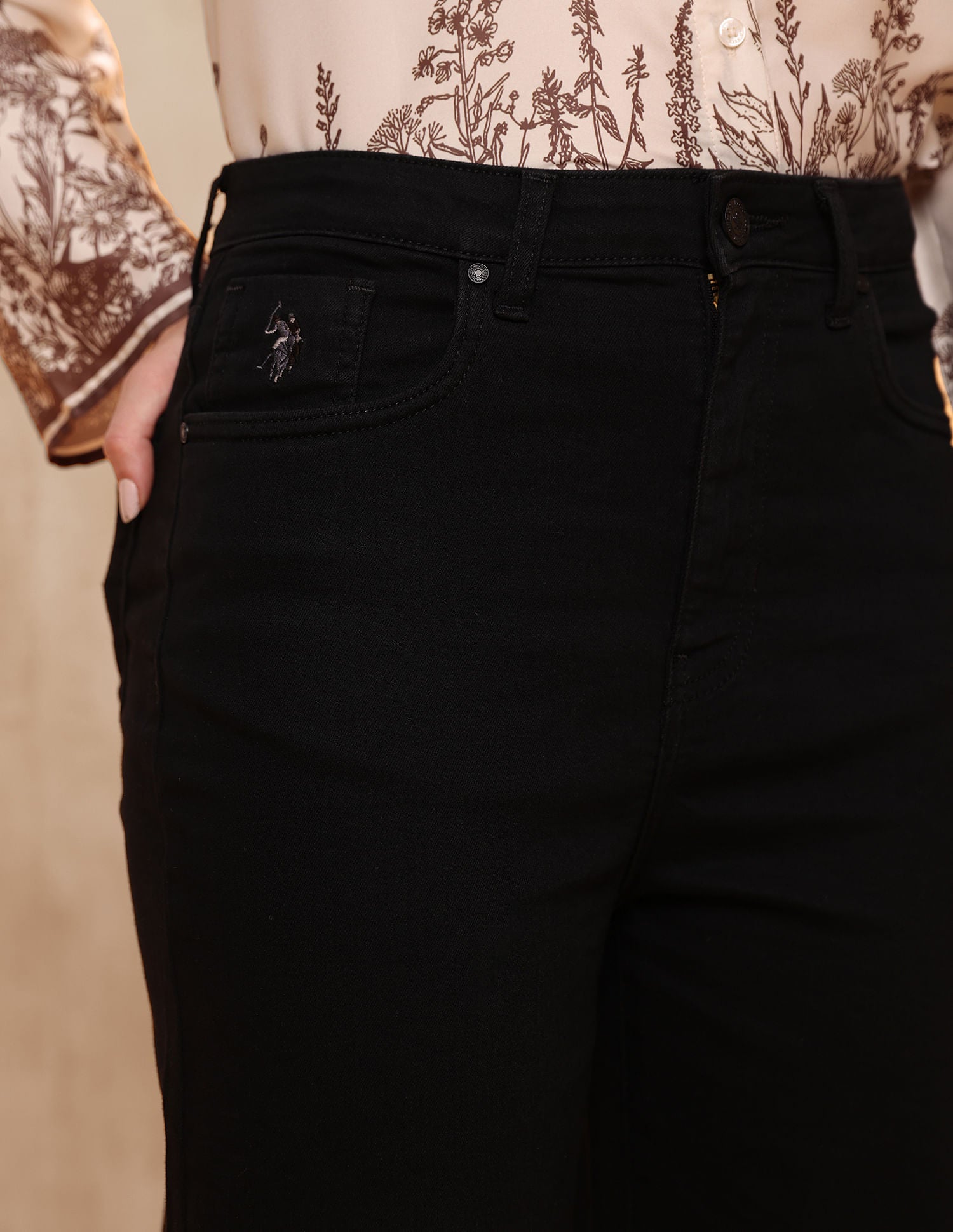 High Rise Wide Leg Jeans Jet Black - U.S. Polo Assn. India | Large