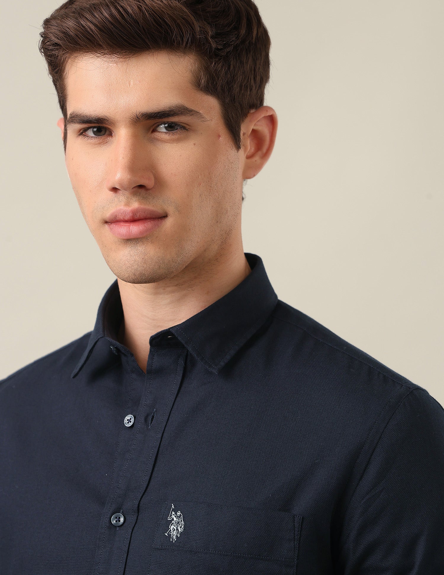 Tailored Fit Solid Shirt Navy - U.S. Polo Assn. India | Large
