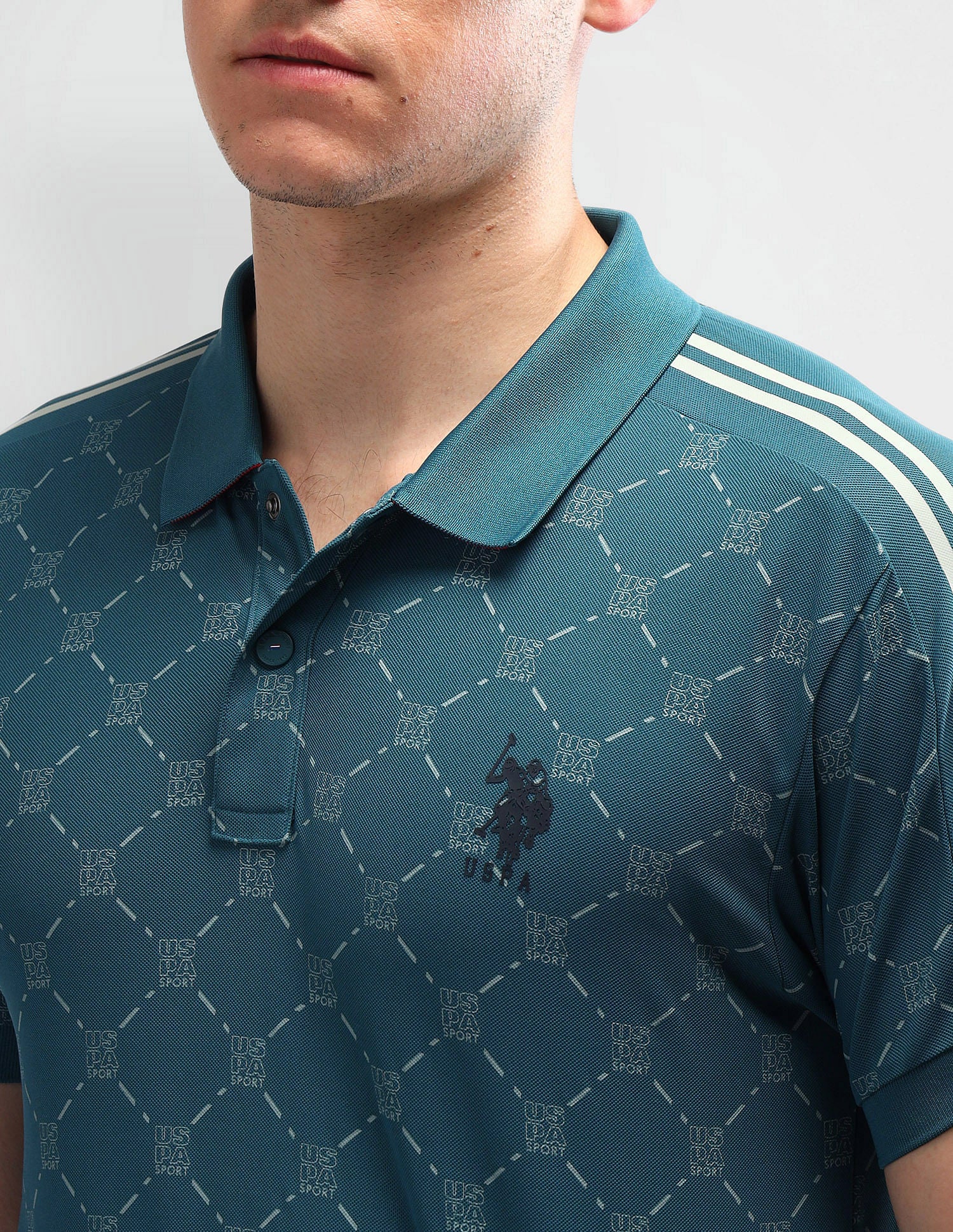 Slim Fit Printed Polo Shirt Teal - U.S. Polo Assn. India | Large
