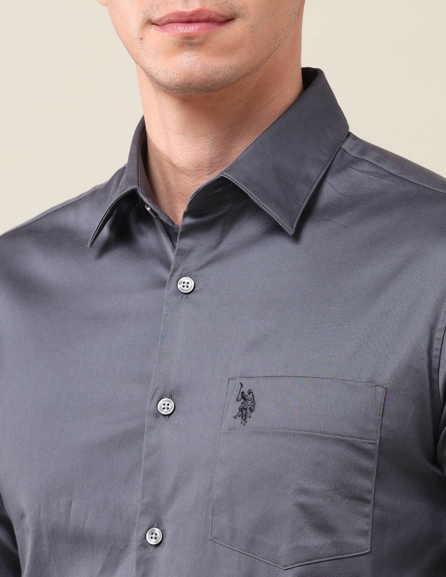 Solid Tailored Fit Shirt Dark Grey - U.S. POLO ASSN. | Large