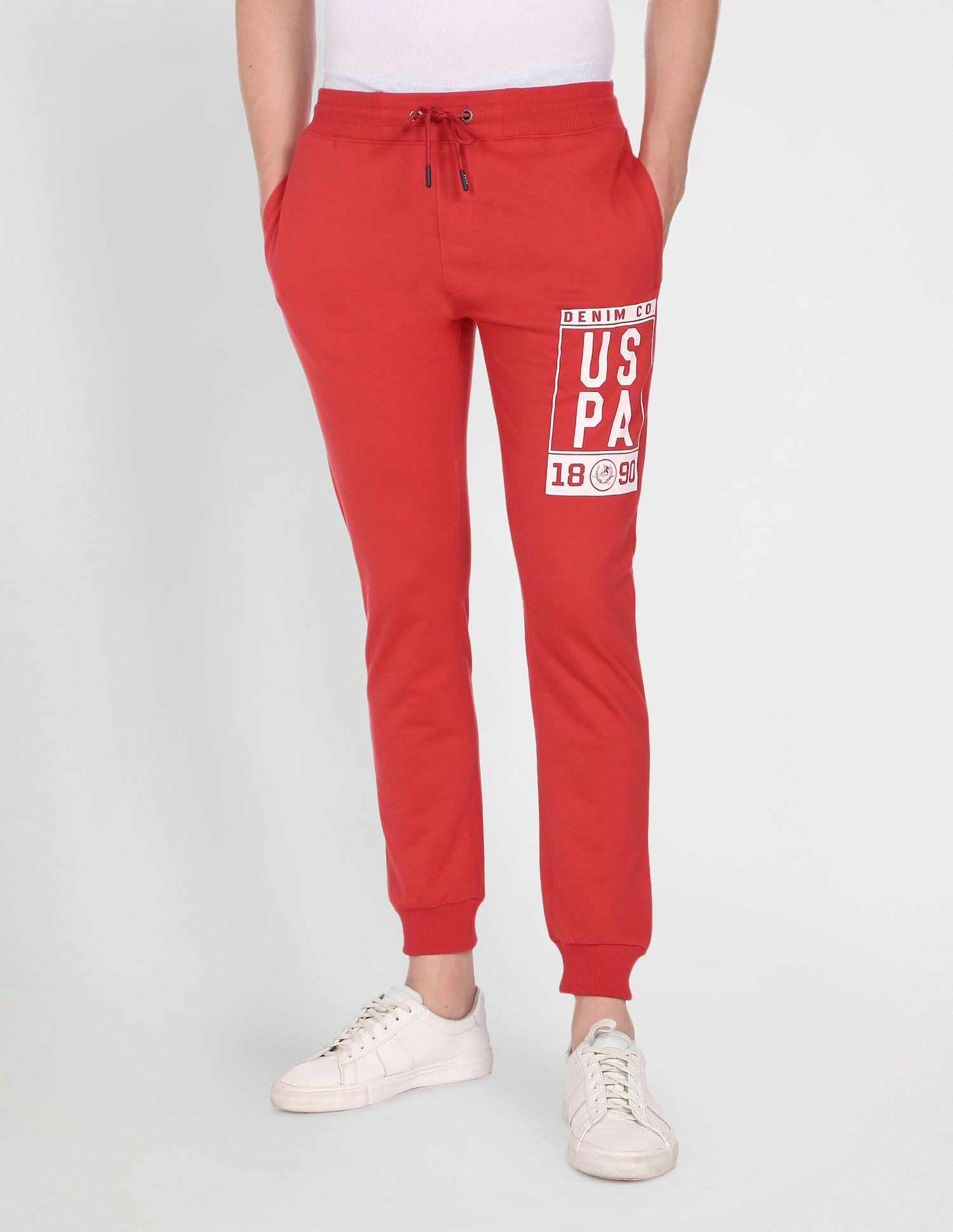 Drawstring Waist Brand Print Joggers Red - U.S. POLO ASSN. | Large