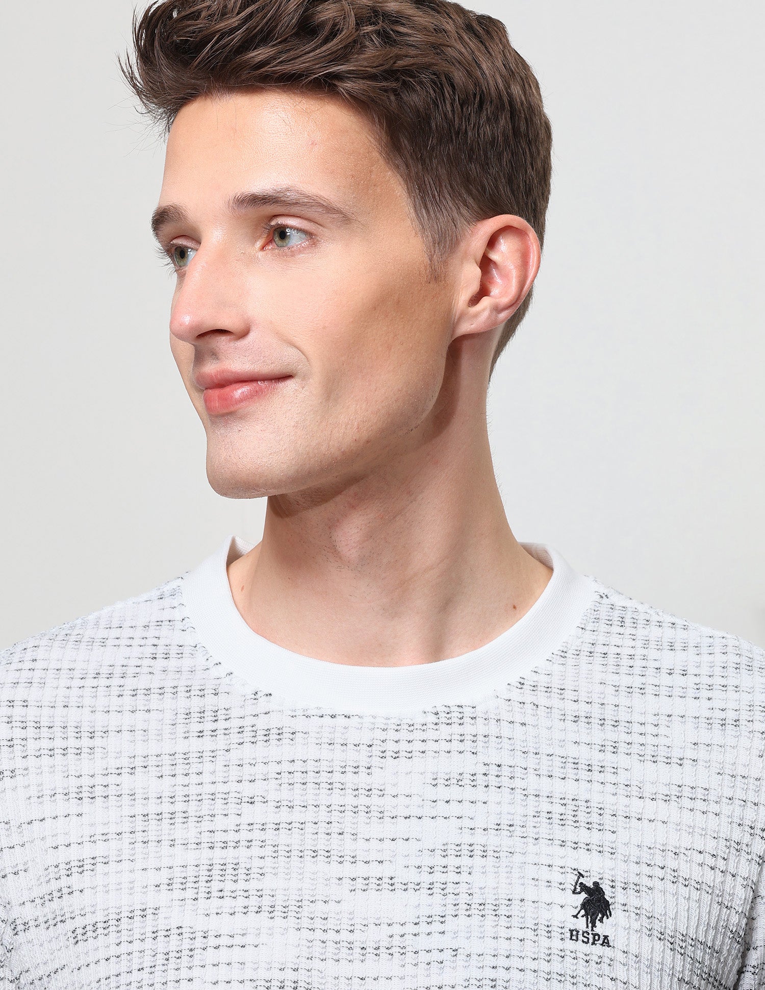 Textured Slim Fit T-Shirt Off White - U.S. Polo Assn. India | Large