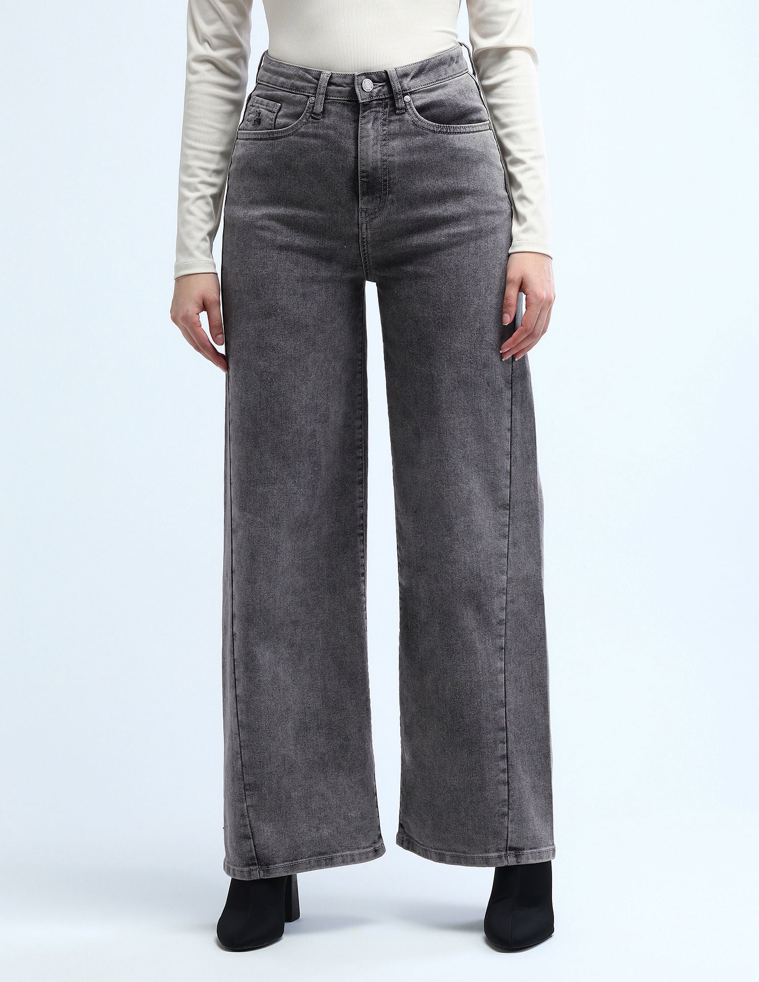 High Rise Stretchable Baggy Jeans Light Grey - U.S. POLO ASSN. | Large