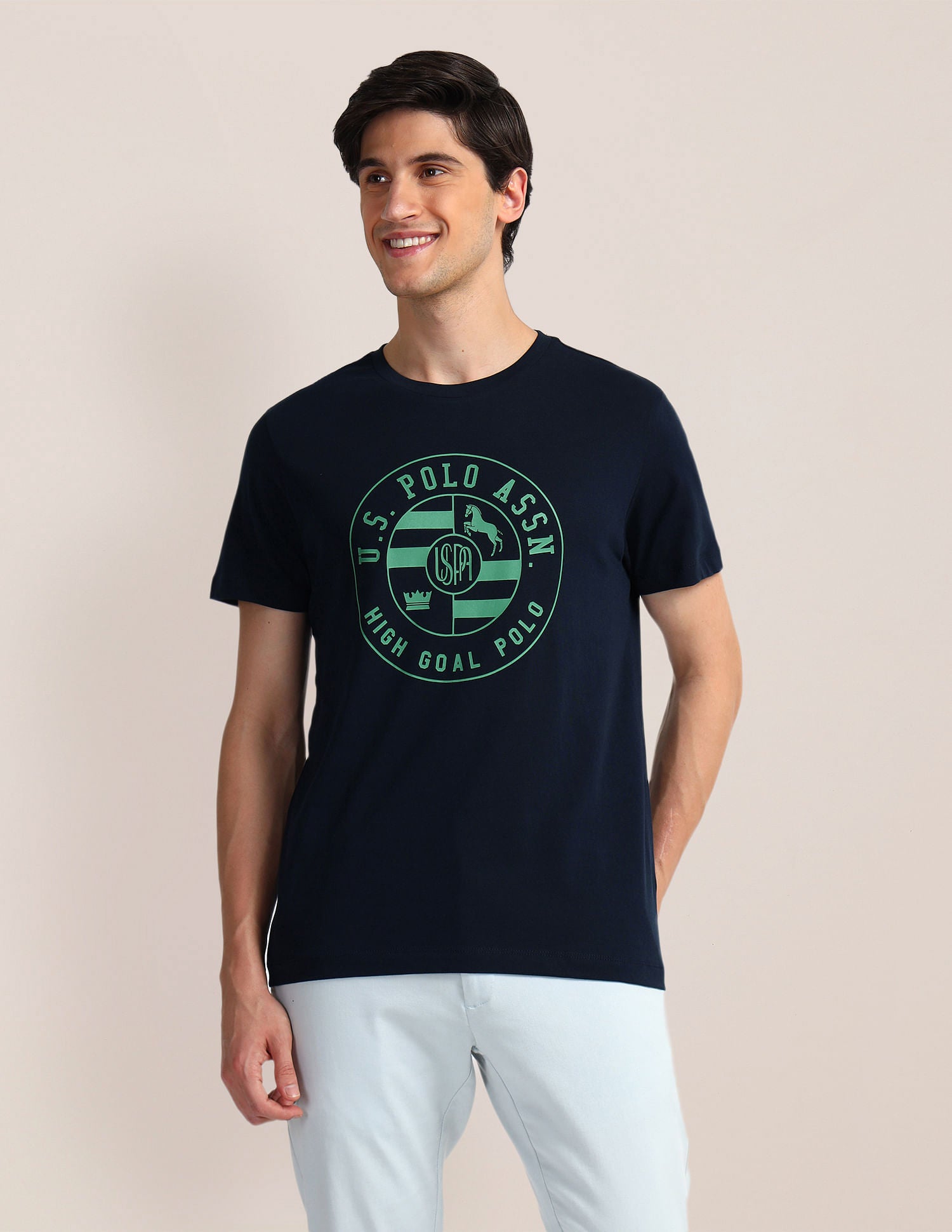 Brand Print Slim Fit T-Shirt Navy - U.S. Polo Assn. India | Large