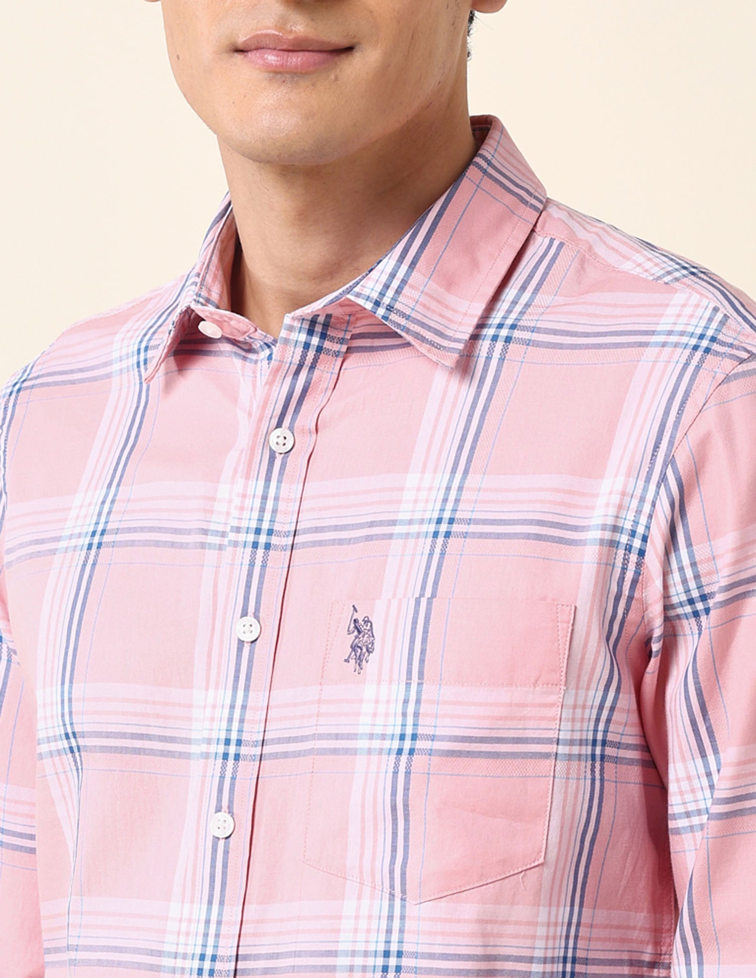 Tartan Checked Tailored Fit Shirt Pink - U.S. Polo Assn. India | Large