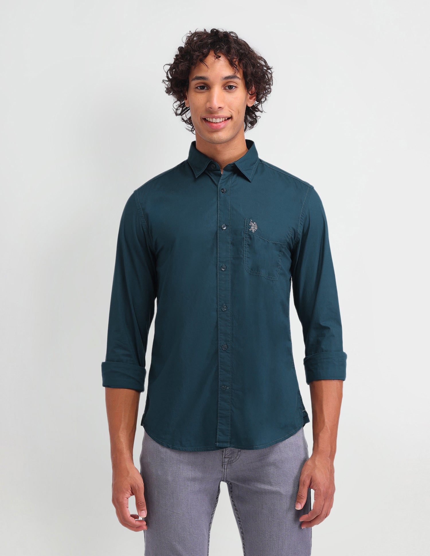 Solid Pattern Twill Shirt Blue - U.S. Polo Assn. India | Large